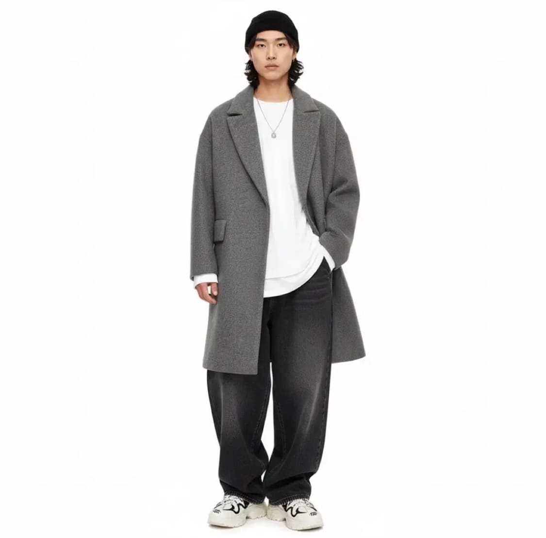 Benetton 베네통 그레이 울 오버핏 롱코트 OS (미니멀) 상품이미지1