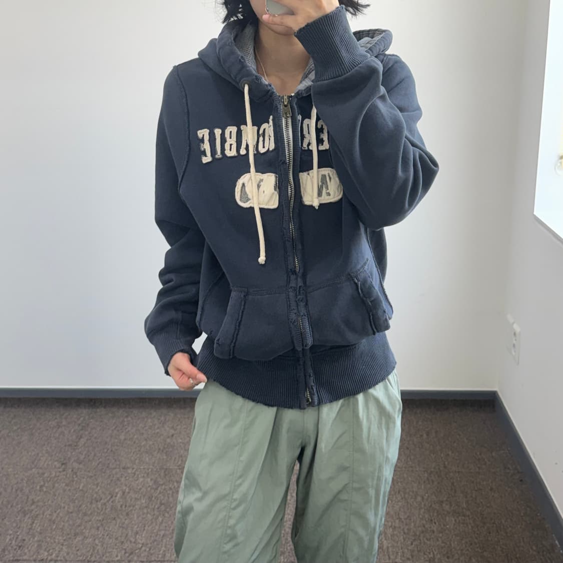 Abercrombie 아베크롬비 스펠아웃로고 네이비 후드집업 상품이미지1