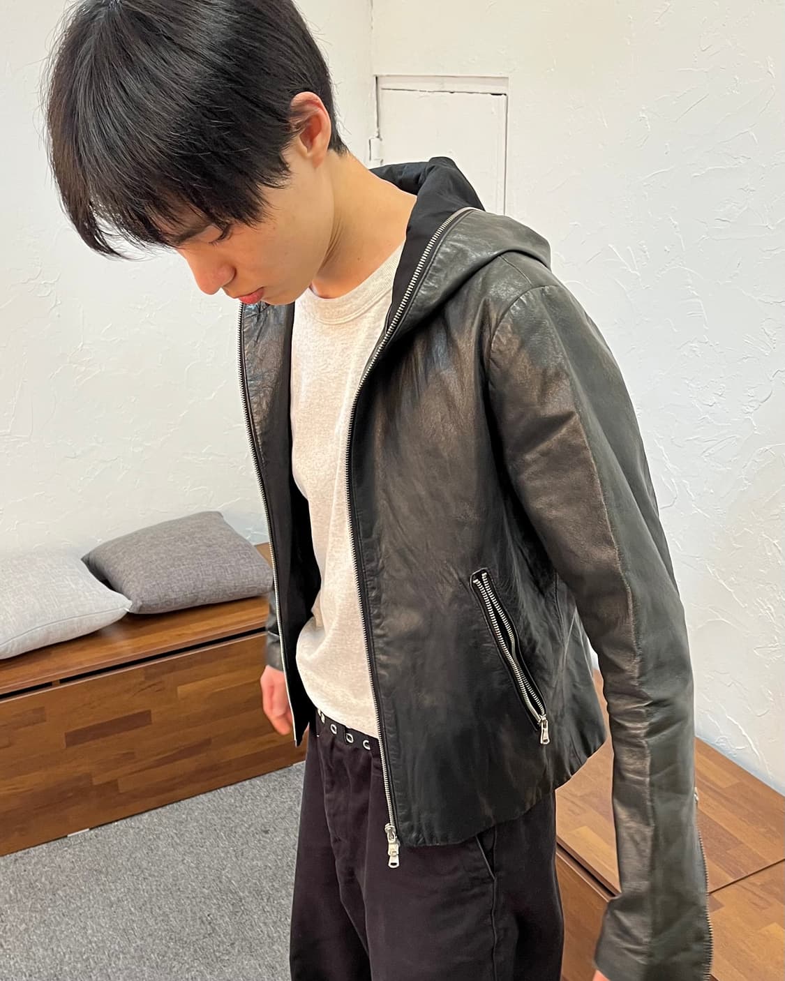 Harlem Rounge 풀집업 레더 후드 재킷 상품이미지9