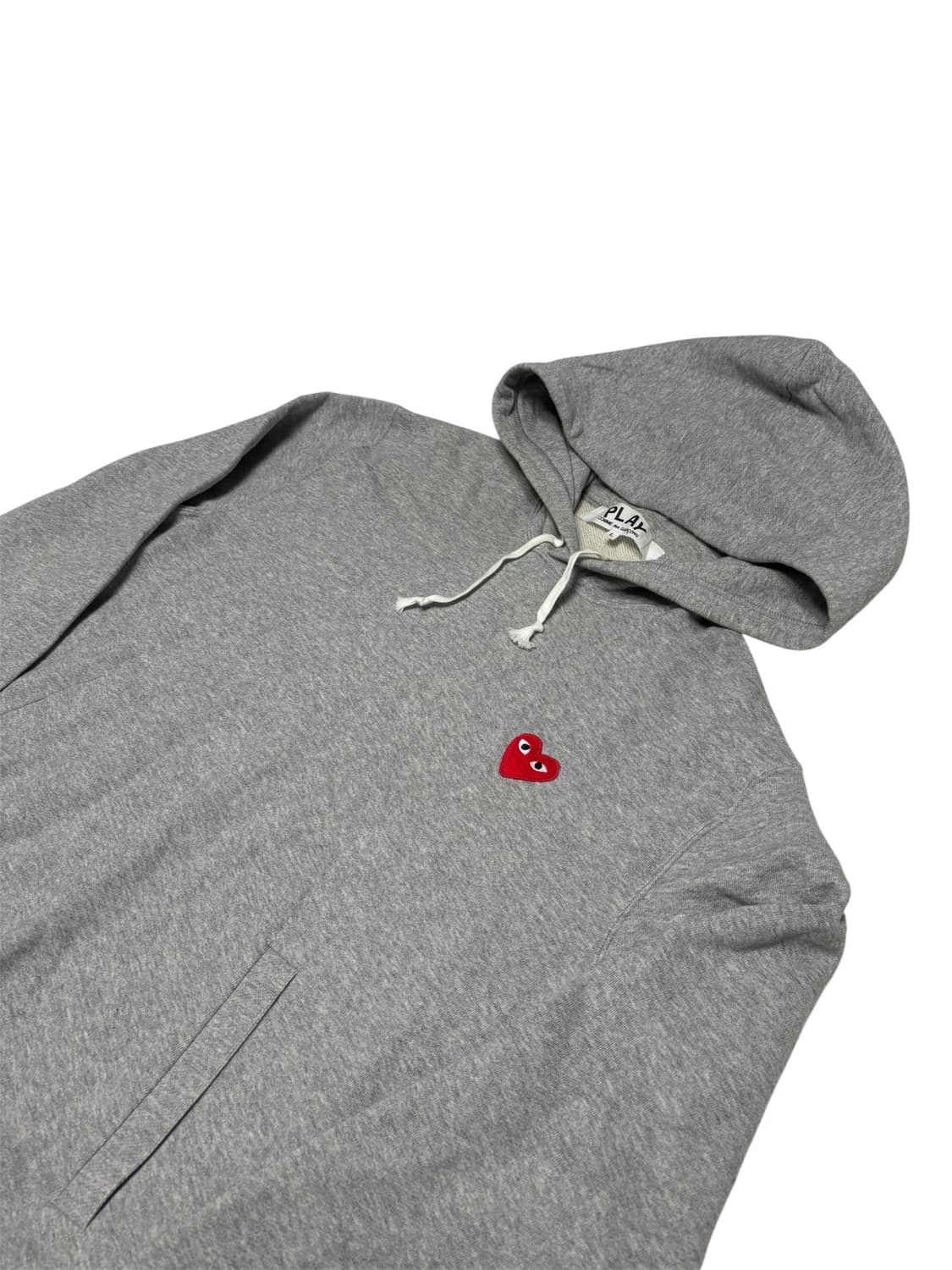 [정품] 꼼데가르송 플레이 레드 하트 와펜 그레이 후드티 L 상품이미지3