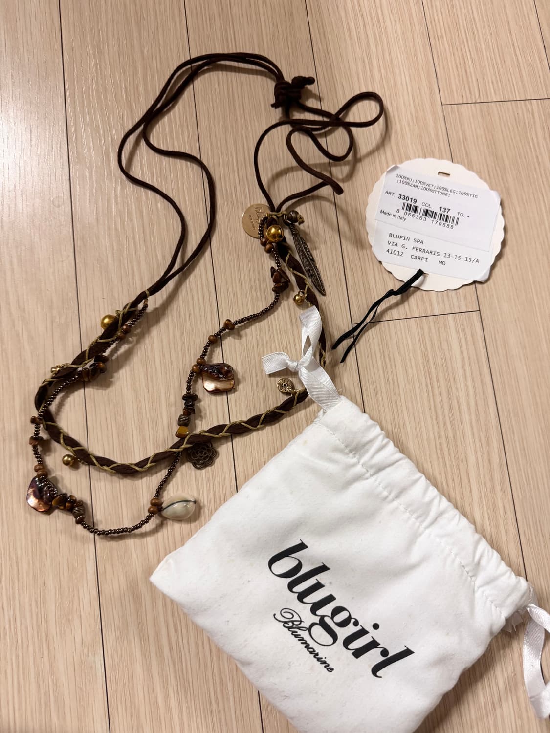 Made in ITALY 블루마린 에스닉 보헤미안 비즈 가죽 목걸이 상품이미지2