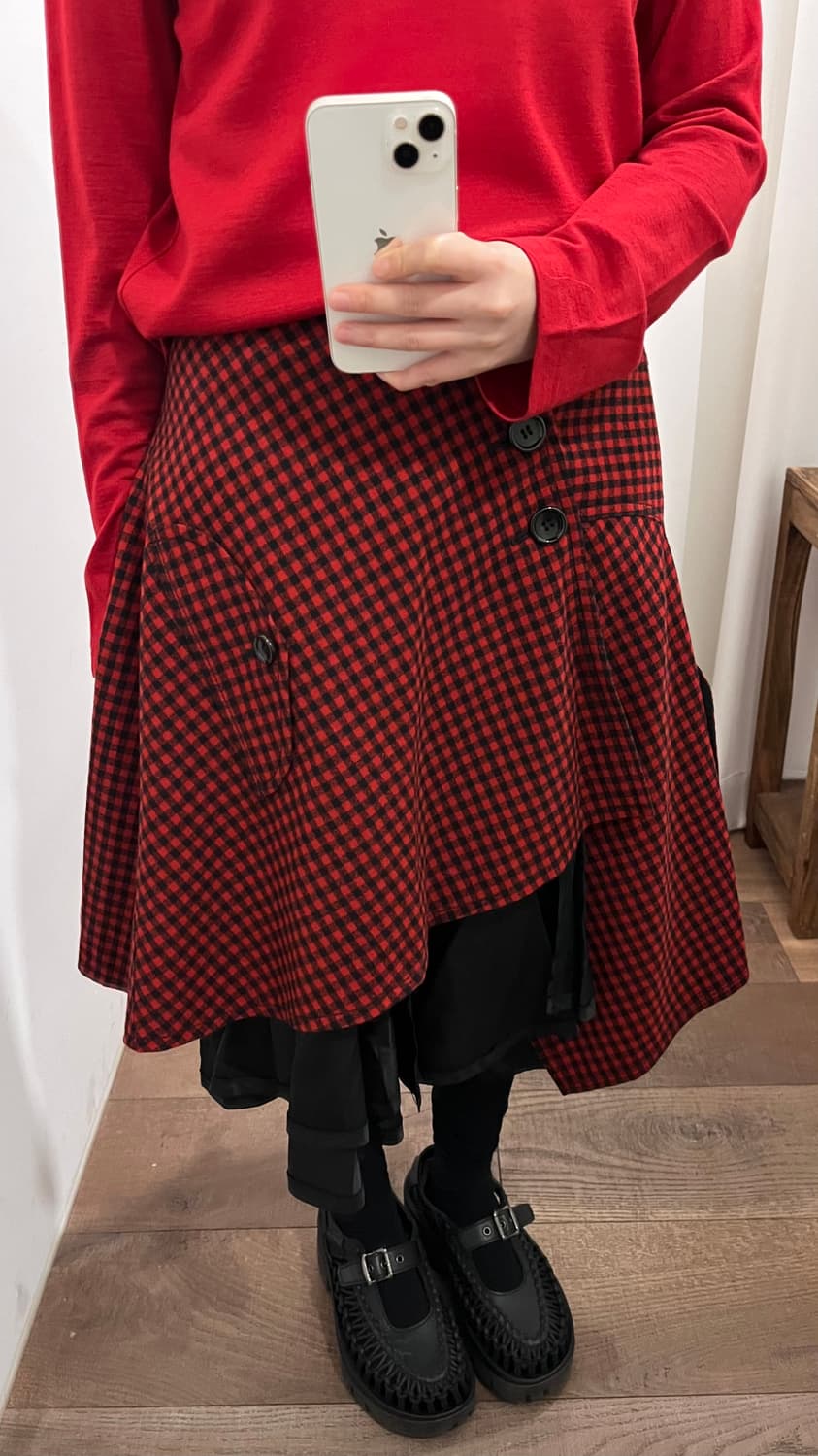 Gingham Check Asymmetry Docking Skirt 상품이미지4