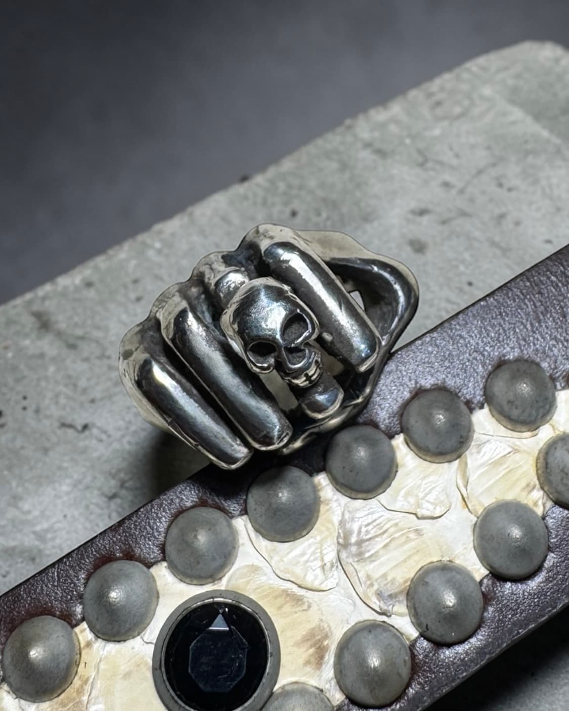 USA 빈티지 메멘토 모리 핸드크래프트 925 실버링 상품이미지2