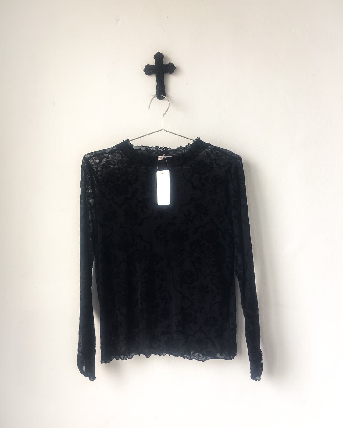 Pattern point see through high neck slee 상품이미지2