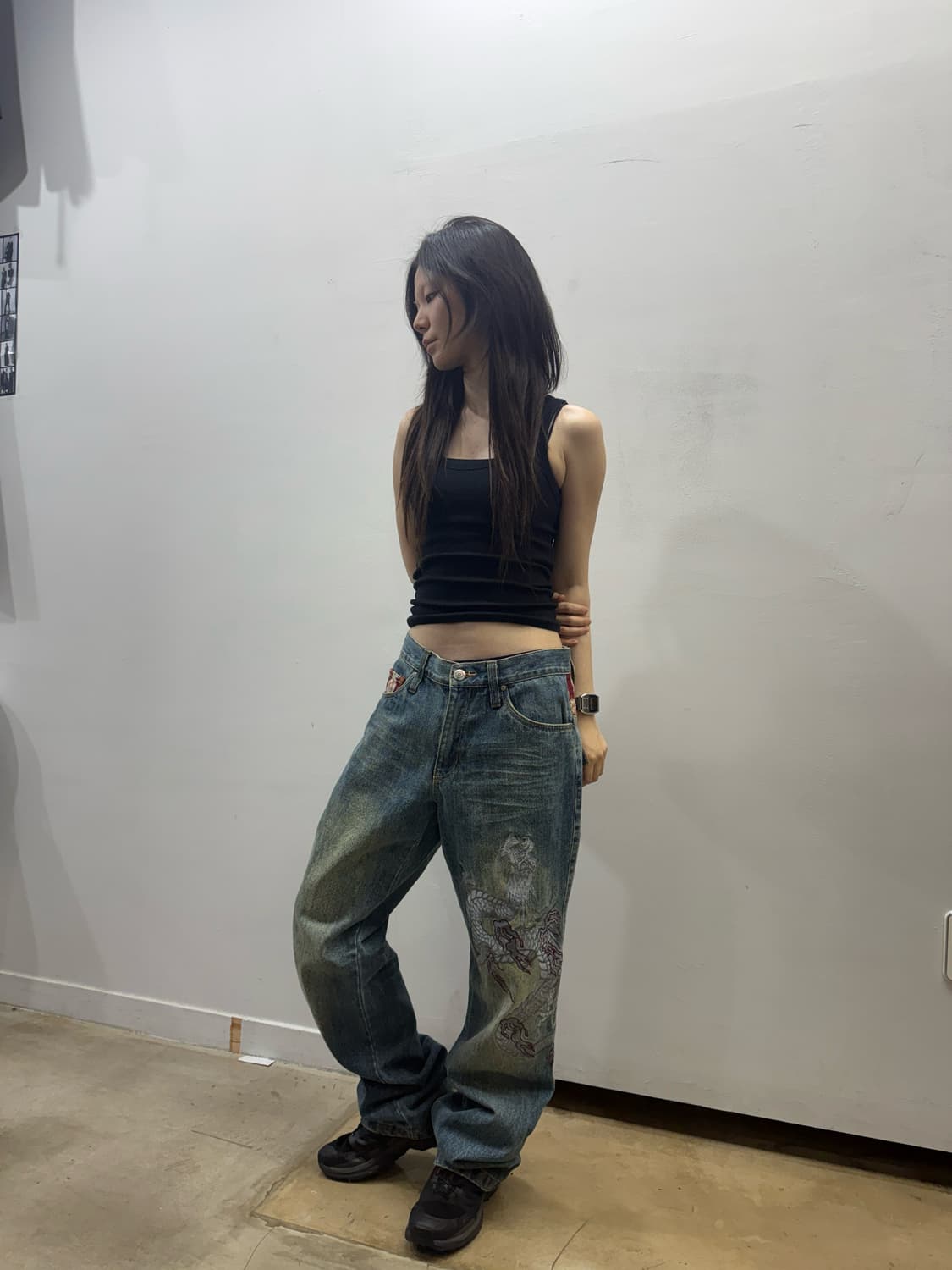 오리엔탈 자수 디테일 와이드 데님 팬츠 상품이미지3
