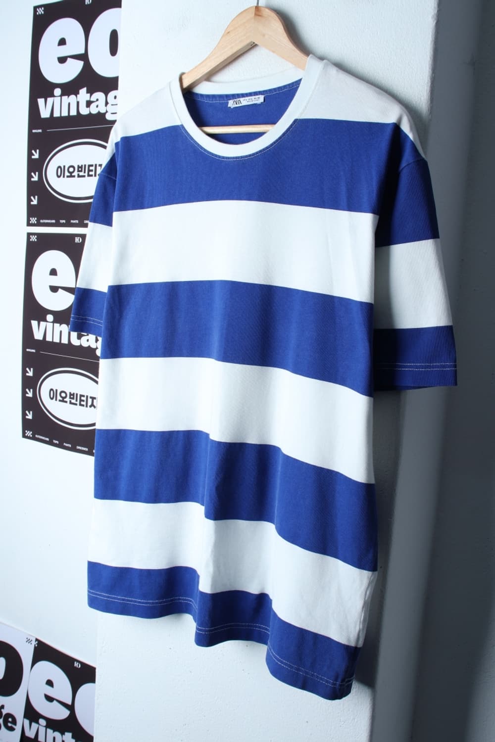 (L-XL) 자라 반팔 티셔츠 스트라이프 블루 올드스쿨-H31932 상품이미지1