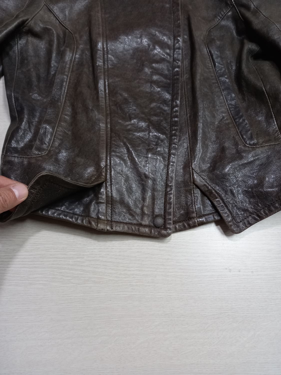 M90 SYSTEM 크롭 바이커 레더자켓 다크브라운 M-989 상품이미지4