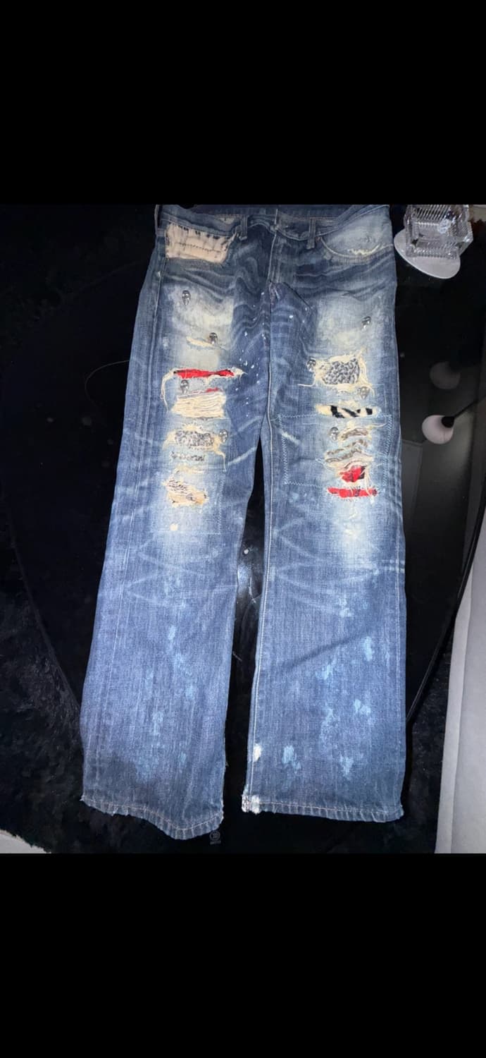 일본 빈티지 독특한 디테일의 데미지 청바지 상품이미지2