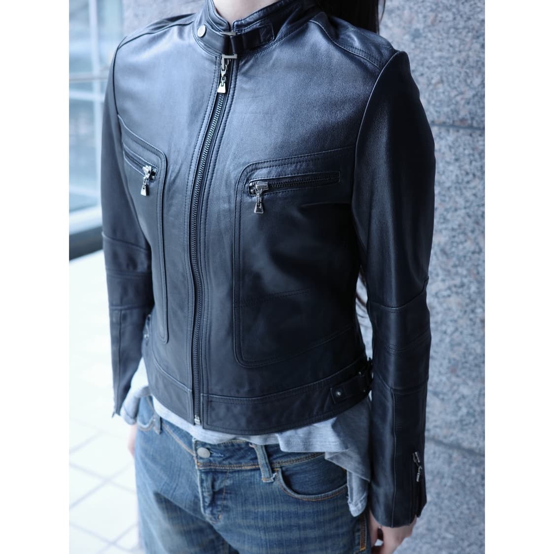 빈티지 블랙 리얼레더 양가죽 라이더 자켓 상품이미지1