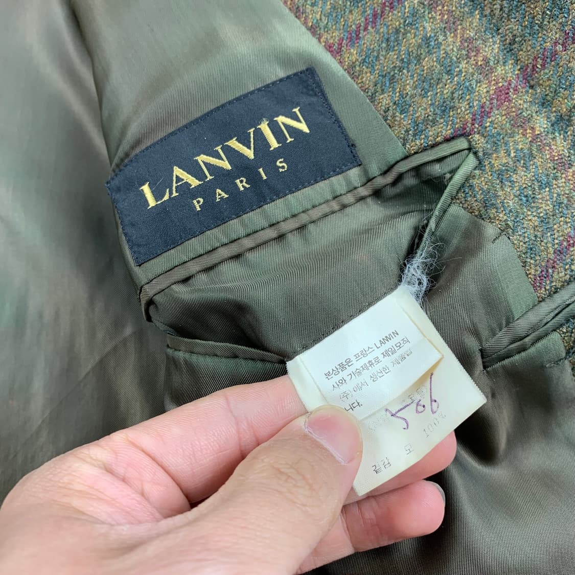 90‘s 빈티지 랑방 글렌체크 울 블레이저  상품이미지5