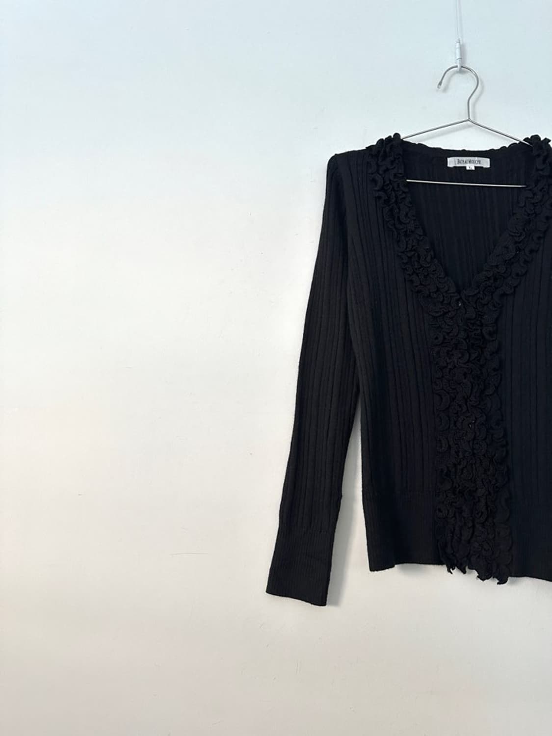 Flower pattern rib cardigan / black 상품이미지3