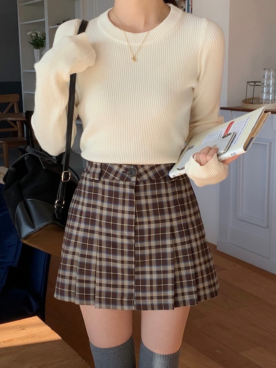 체크 플리츠 미니스커트 S 상품이미지3