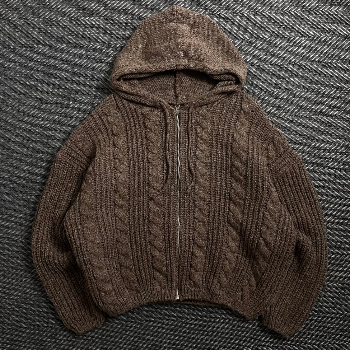 빈티지 후드 케이블 스웨터 브라운 자켓 o 4163 상품이미지1