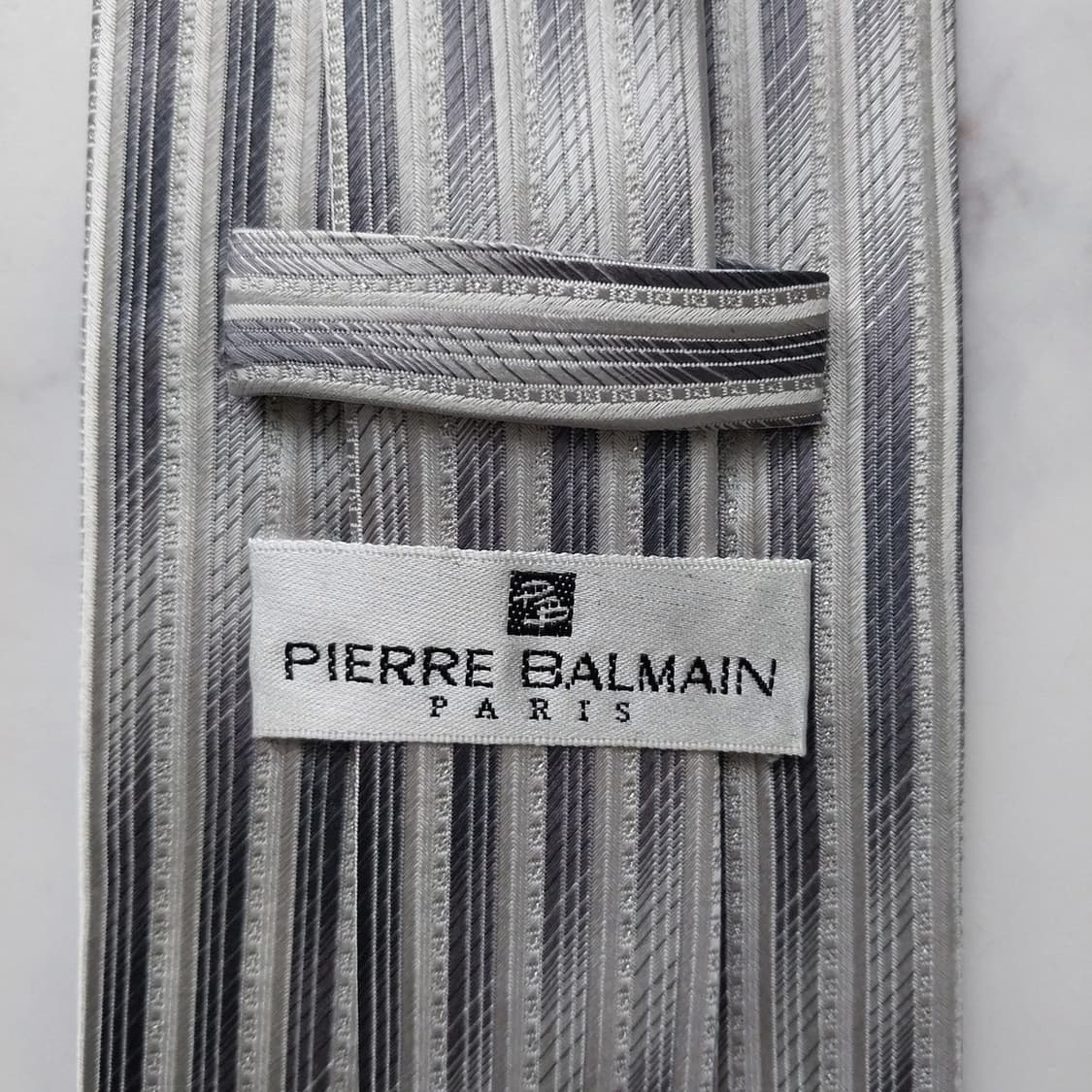 피에르 발망 실크 그레이 스트라이프 넥타이 9.6cm A+등급 K1045 상품이미지5