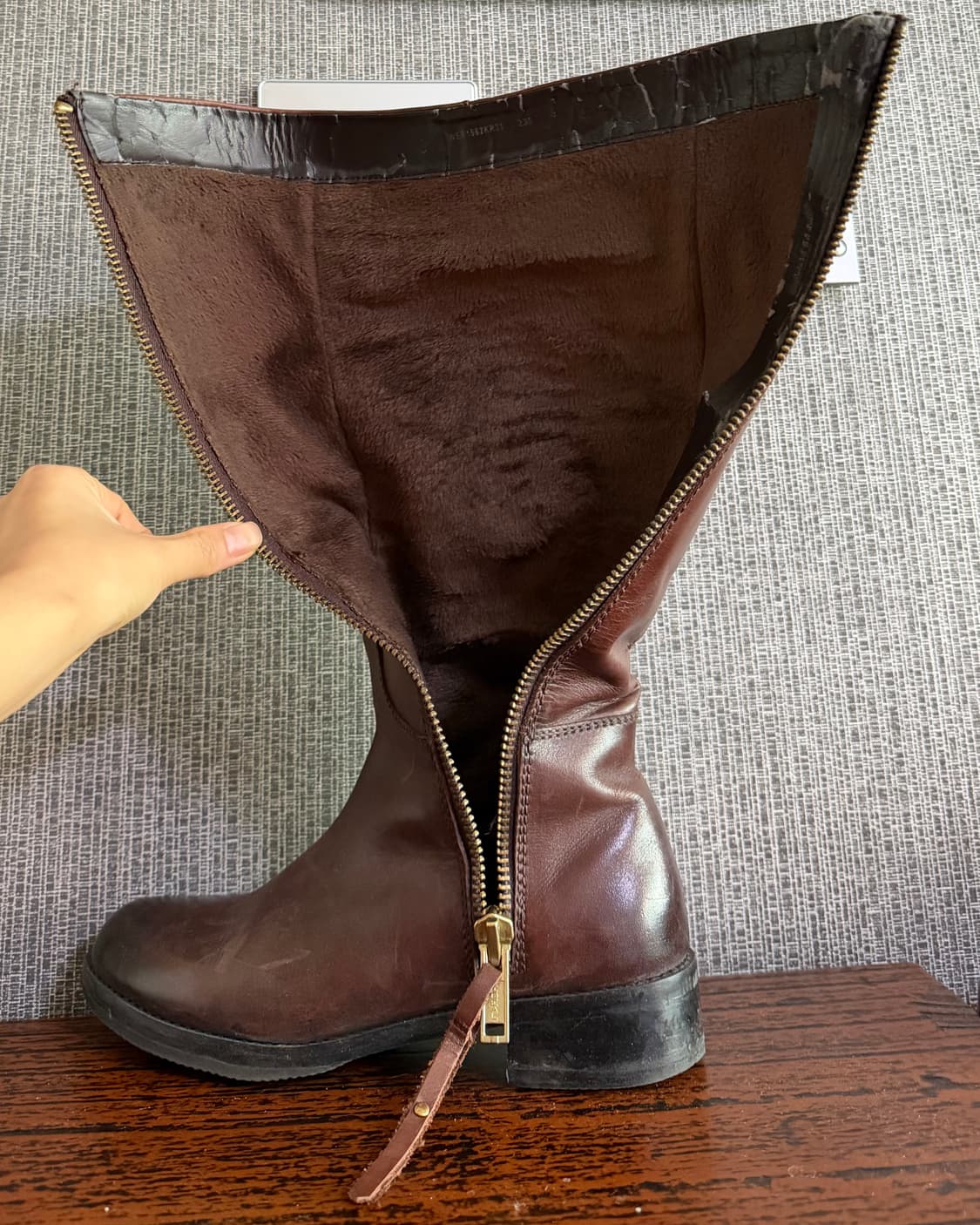 레노마 renoma 브라운 기모 안감 사이드 지퍼 리얼 레더 가죽 롱부츠 상품이미지8