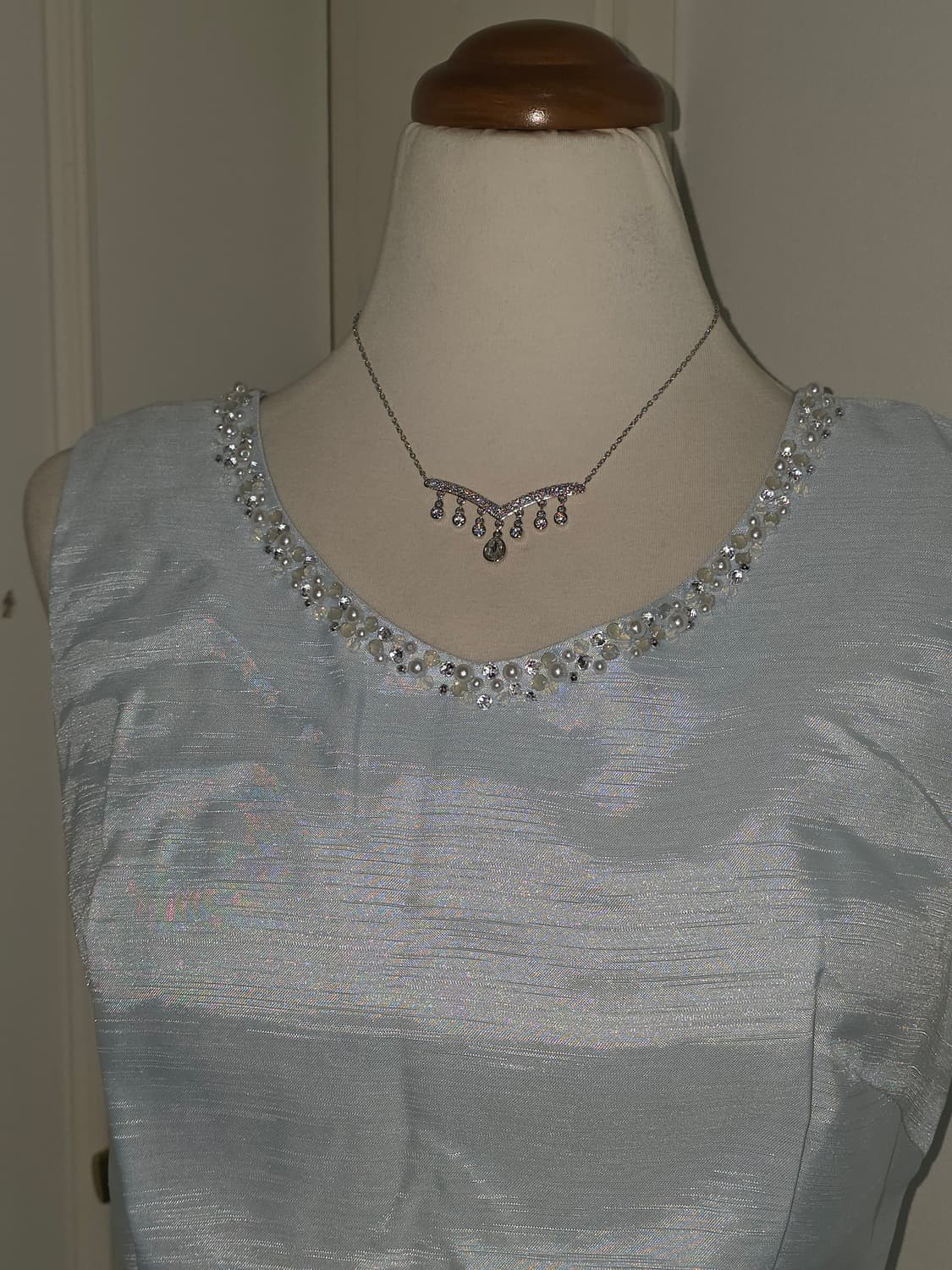 일본빈티지)베이비블루 히메갸루 비즈새틴러플미니원피스핀터깔파티댄스연주회대회 상품이미지2