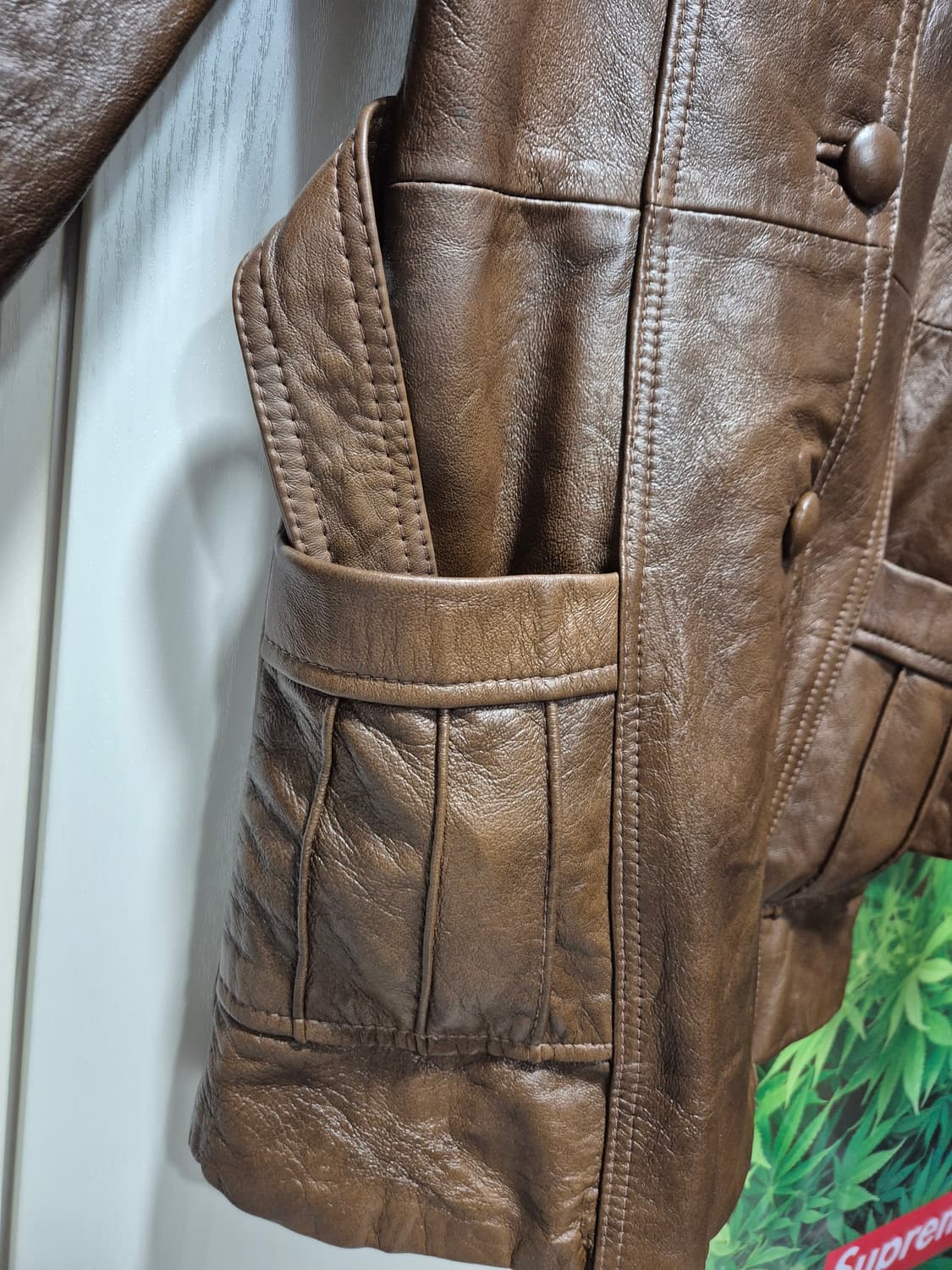 빈티지 멕시코 브라운 리얼가죽 벨티드 자켓 상품이미지5