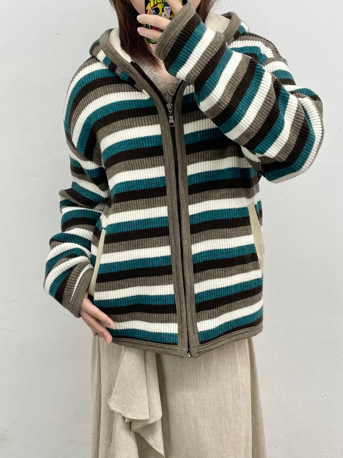 모리 스트라이프 니트 헤비 집업 상품이미지3