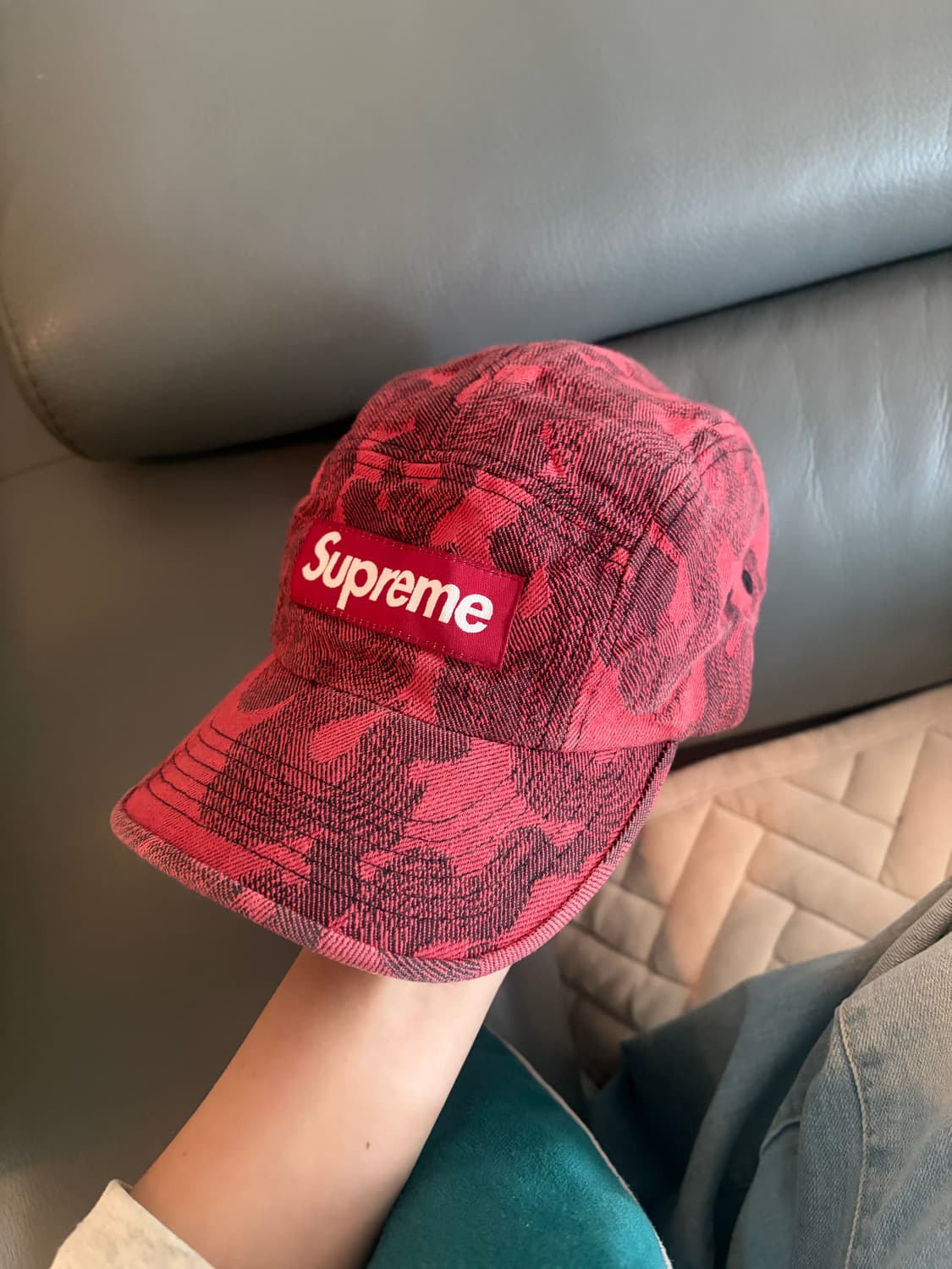 슈프림 플레임 자카드 데님 캠프캡 워시드 레드 상품이미지1