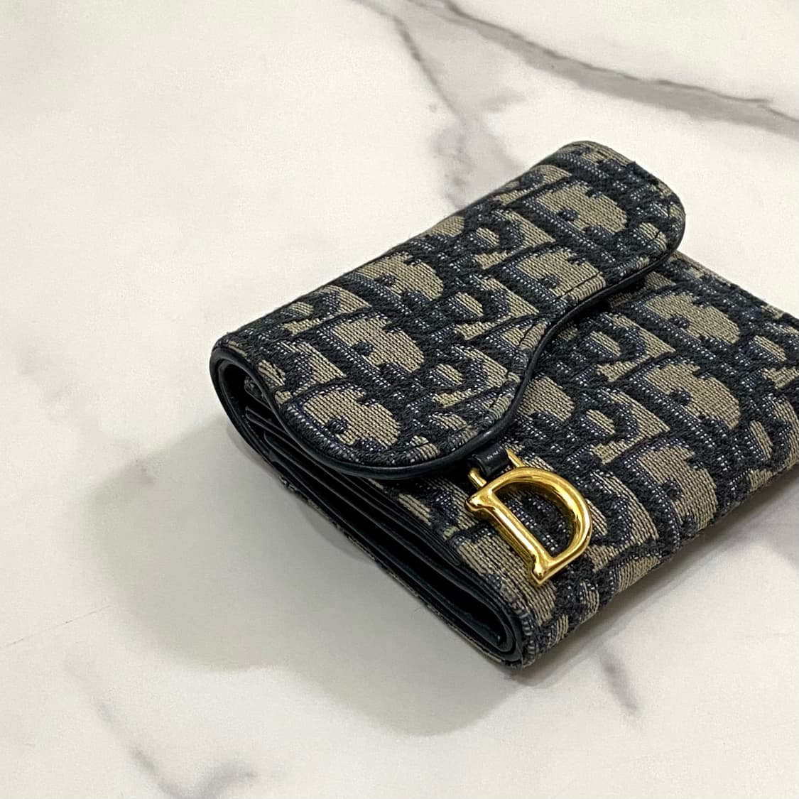 디올 새들 로터스 지갑 블루 디올 오블리크 자카드 여성 반지갑 상품이미지2