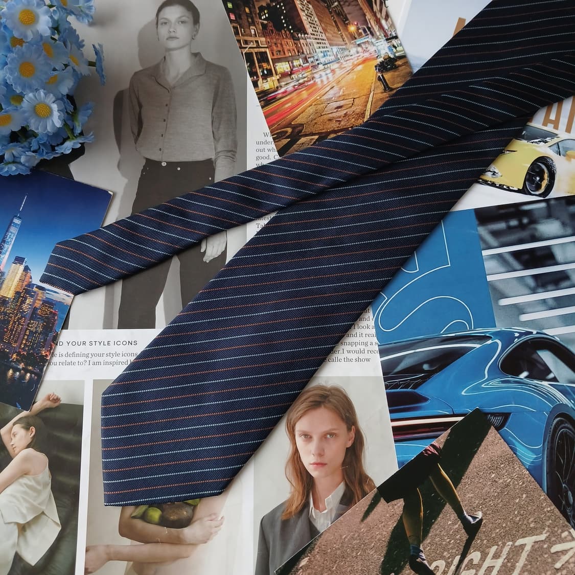 아쿠아스큐텀 넥타이 네이비 스트라이프 9CM A등급 A19774 상품이미지4