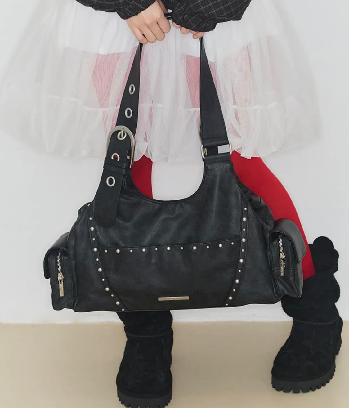 일리고 루프 더블 포켓 숄더 백 블랙 상품이미지2