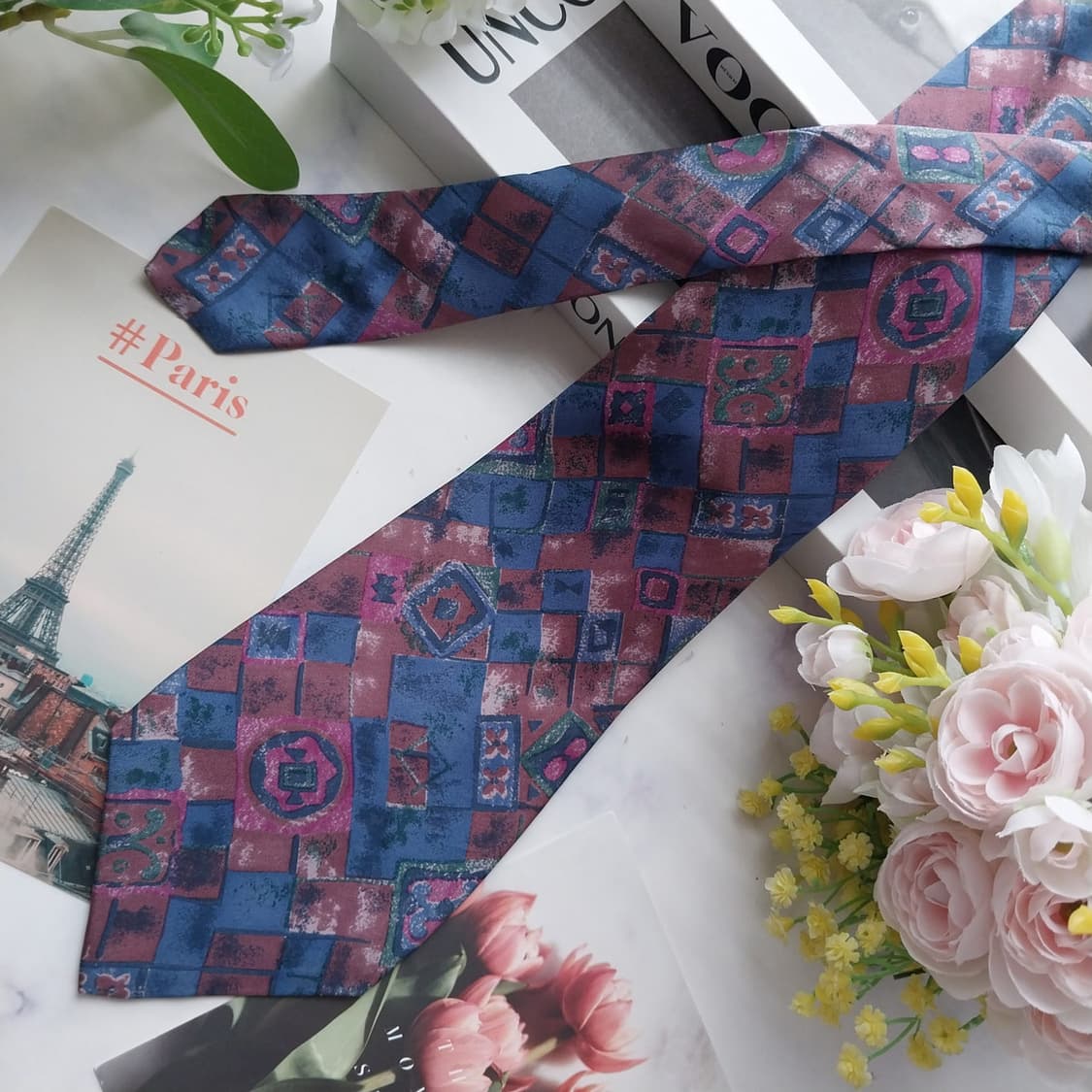 발망 실크 블루 퍼플 아트 패턴 넥타이 9.4cm A+등급 K2517
 상품이미지4