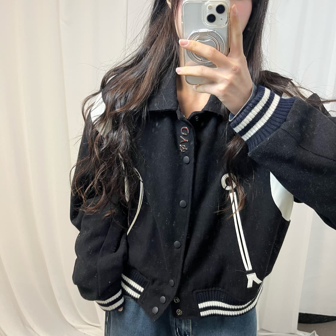 OY Metal Logo Wool Varsity Jacke 상품이미지3