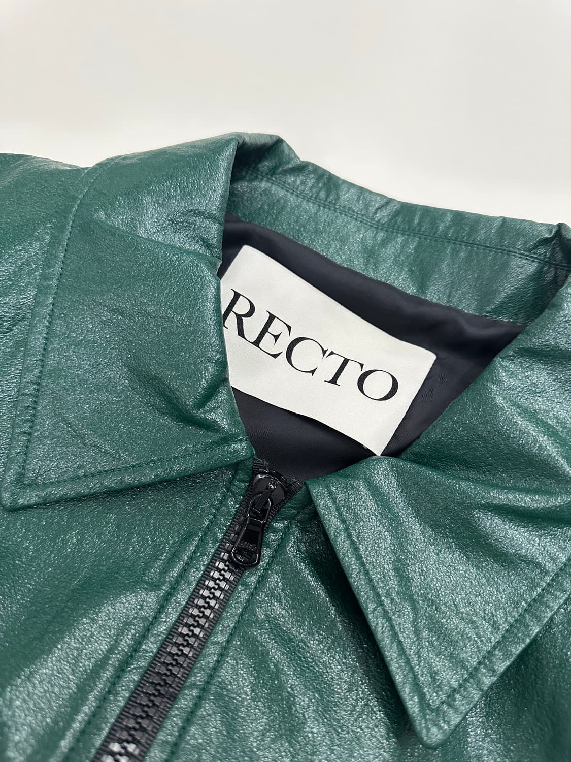 RECTO 렉토 60S 벤 샤인 포우 페이크 레더 자켓 딥 그린  상품이미지5