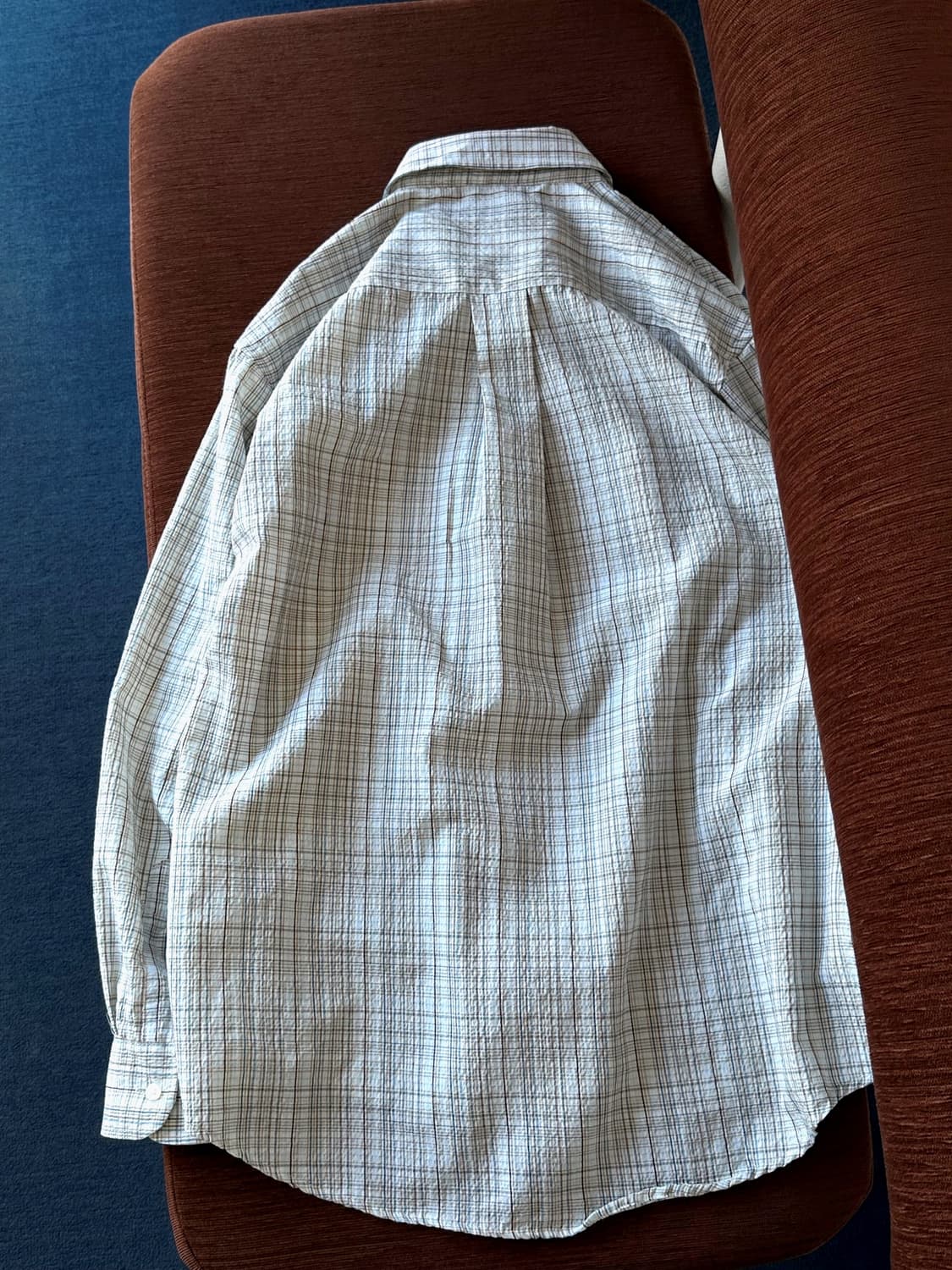 Light sucker fabric natural check shirt 상품이미지6
