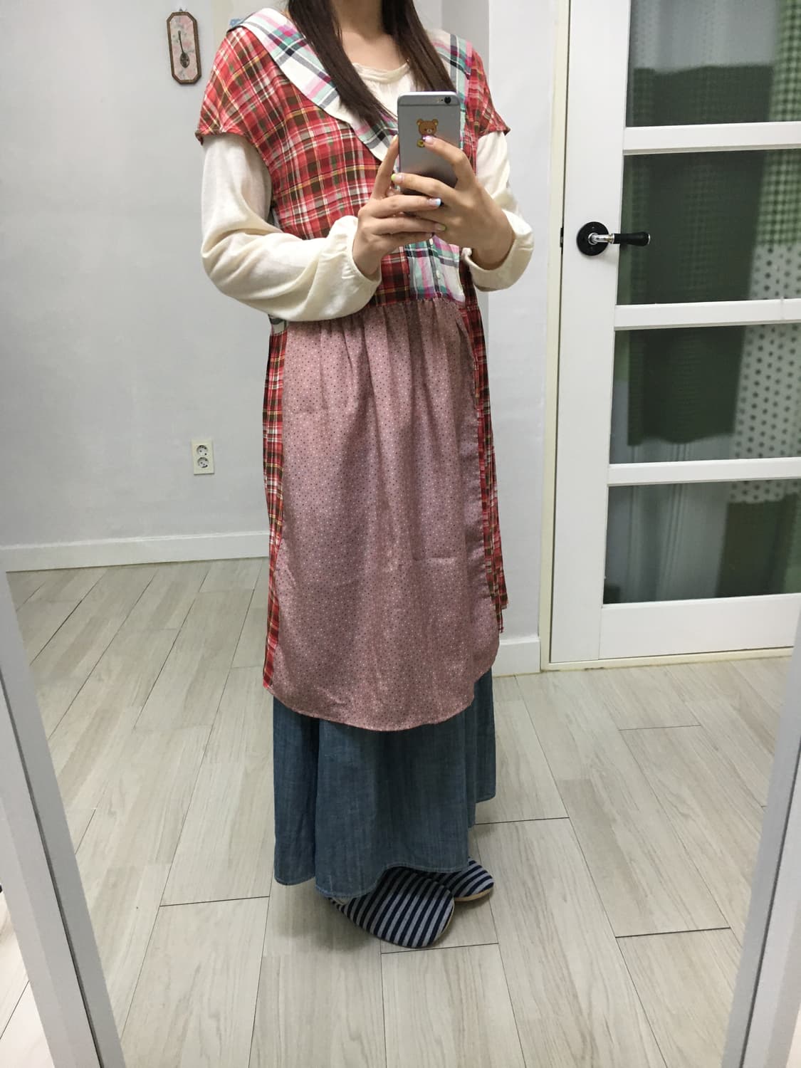 레드 체크 도트 원피스 상품이미지4