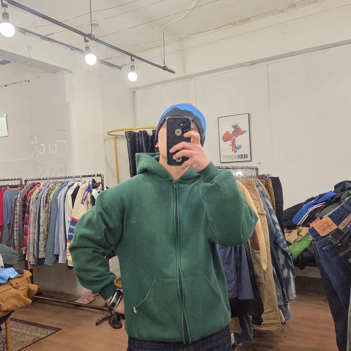 90s 빈티지 러셀 후드집업 그린 L USA 상품이미지8