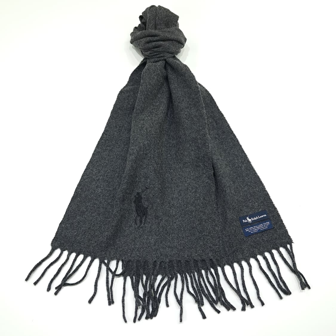 MX361 폴로 랄프로렌 100% 램스울 차콜 그레이 빅로고 머플러 상품이미지2