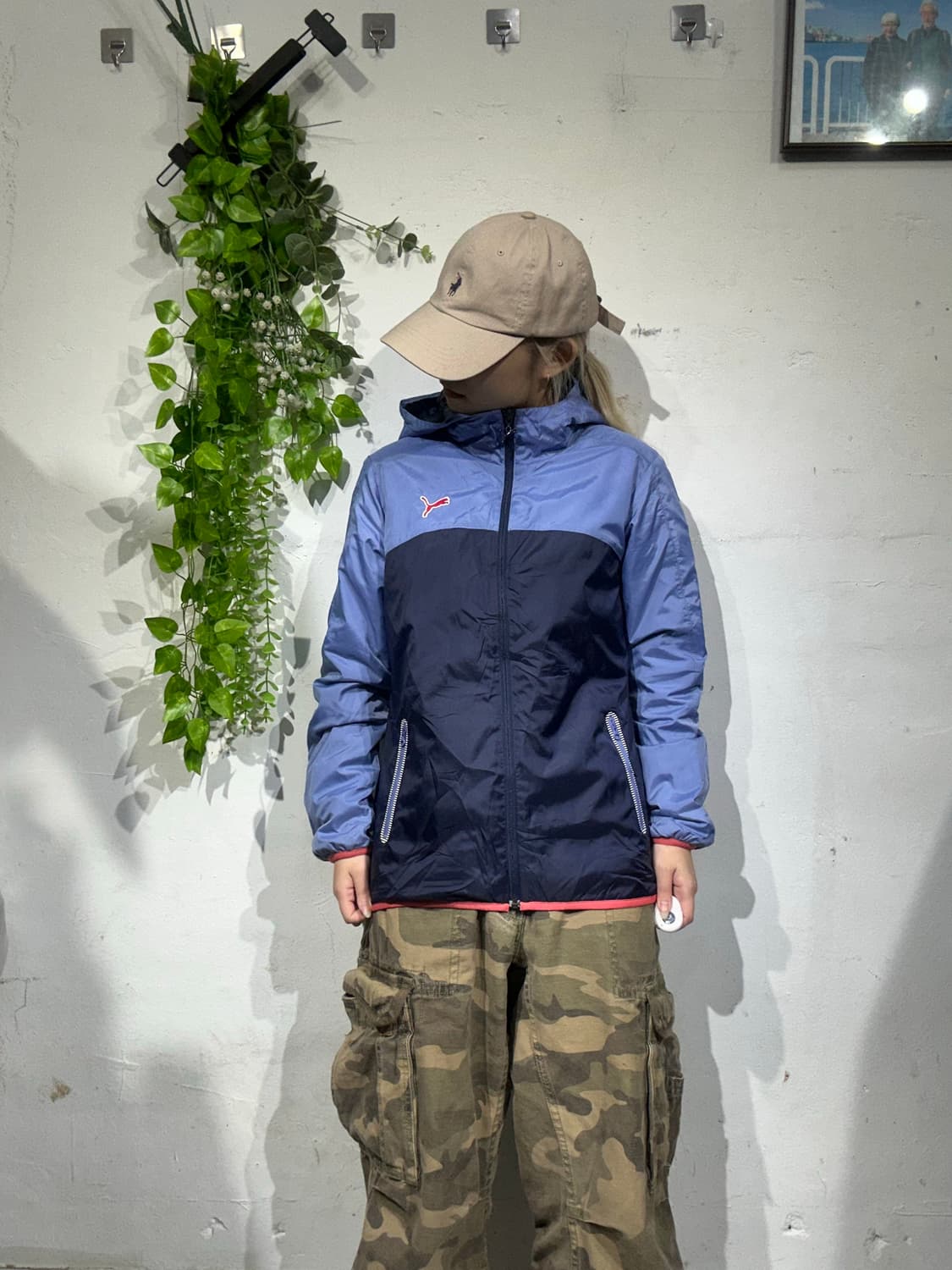 푸마 네이비 블루 후드 로고 바람막이 자켓 M 상품이미지2