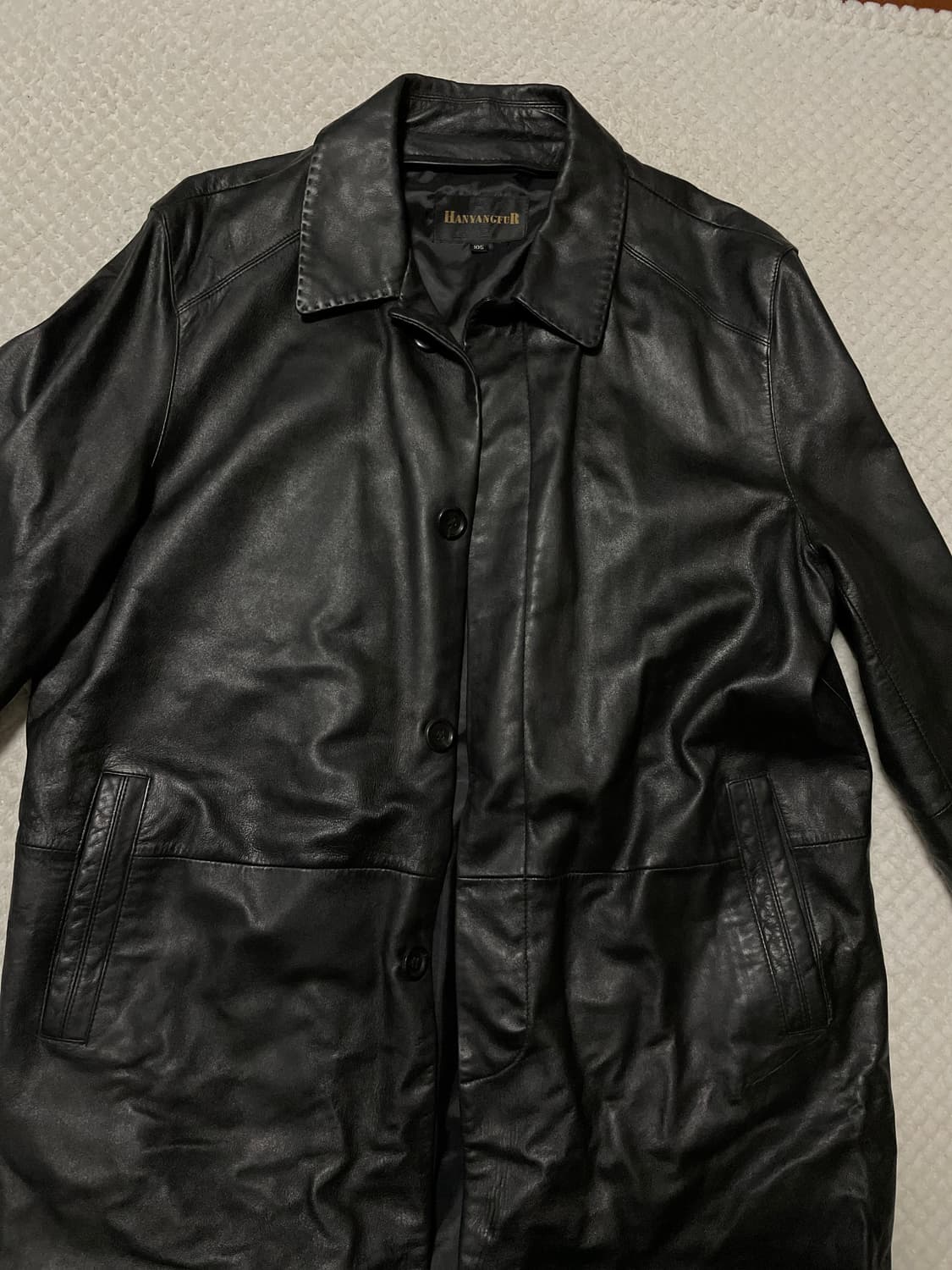 웨스턴 무드 램스킨 양가죽 히든 4버튼 스티치 레더 카 코트 상품이미지7