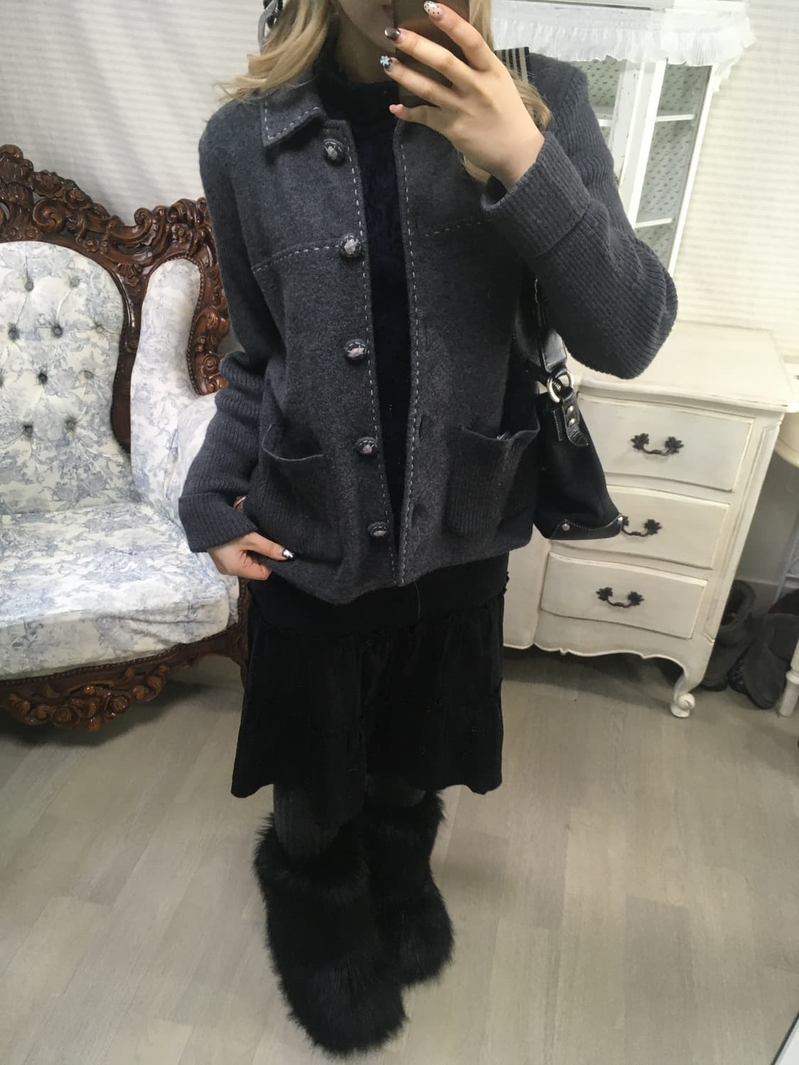 일본빈티지 차콜 울 니트 자켓 상품이미지4