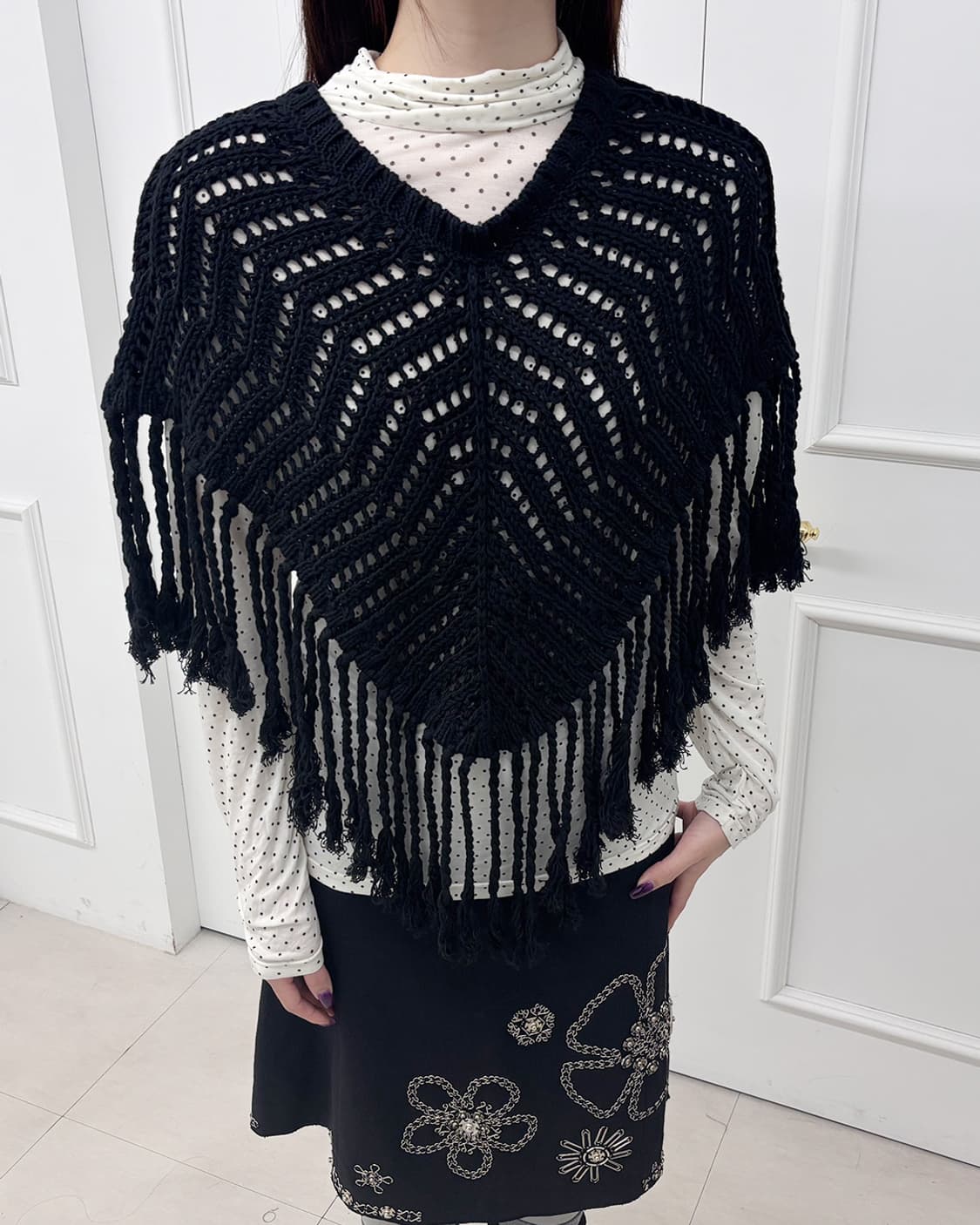 SISELY bohemian tassel knit cape 상품이미지3