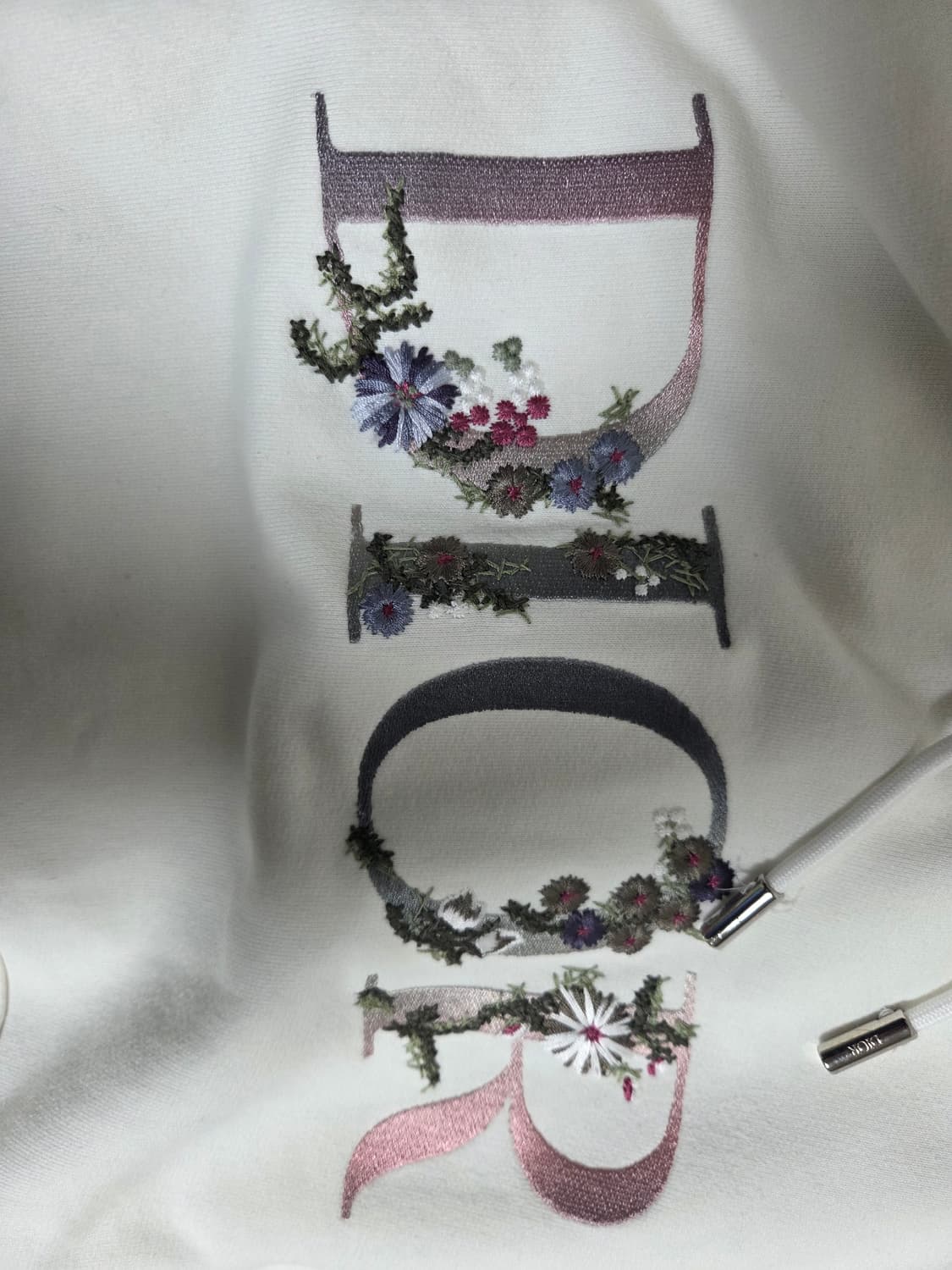 디올 플라워 자수 로고 화이트 후드티 M 상품이미지2