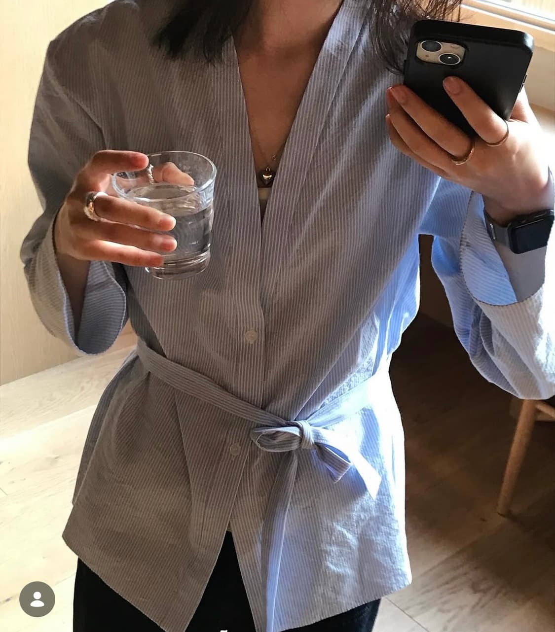 르애leA 블루 스트라이프 로브 셔츠 상품이미지1