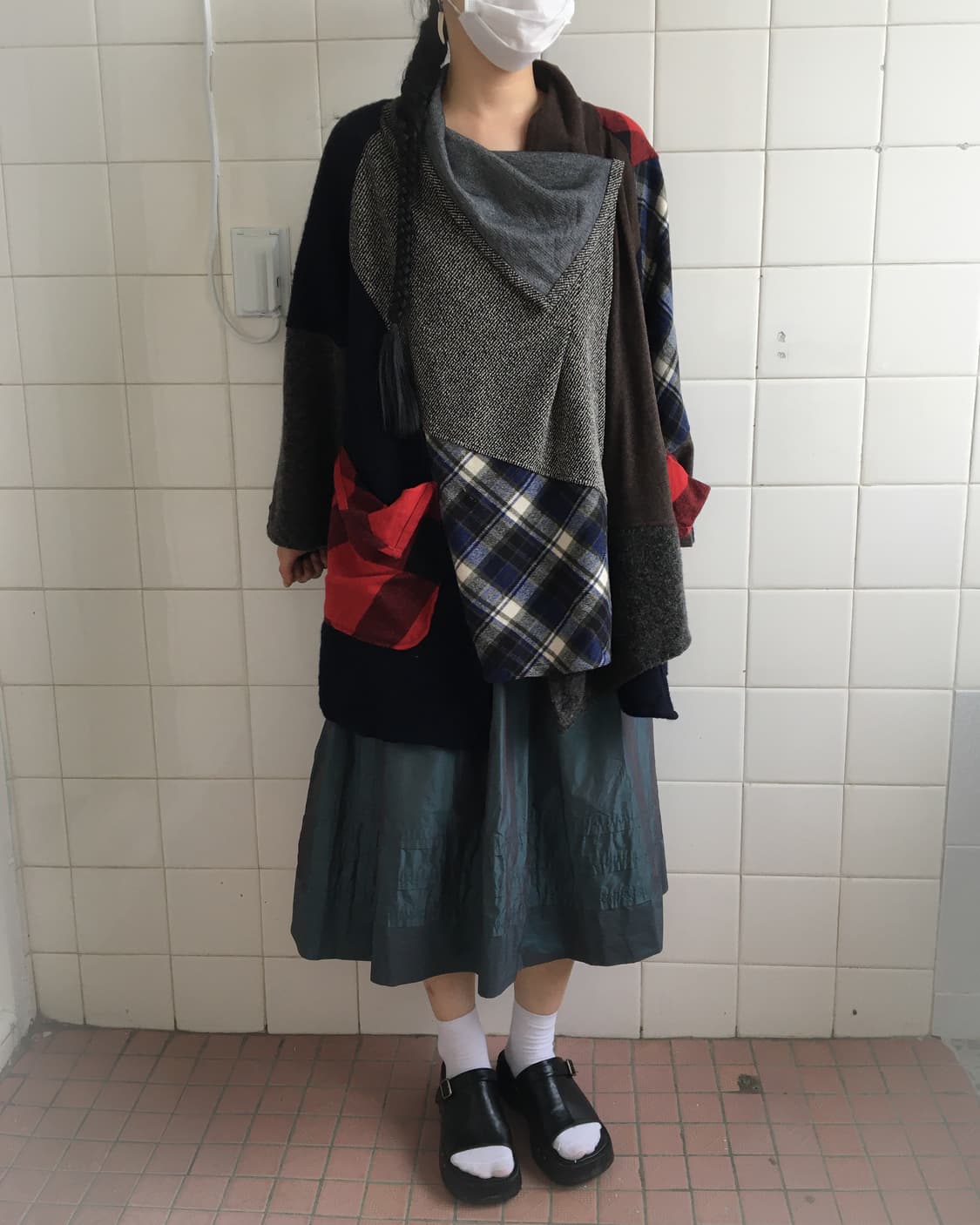 Check pattern mixed drape woolen jacket 상품이미지8