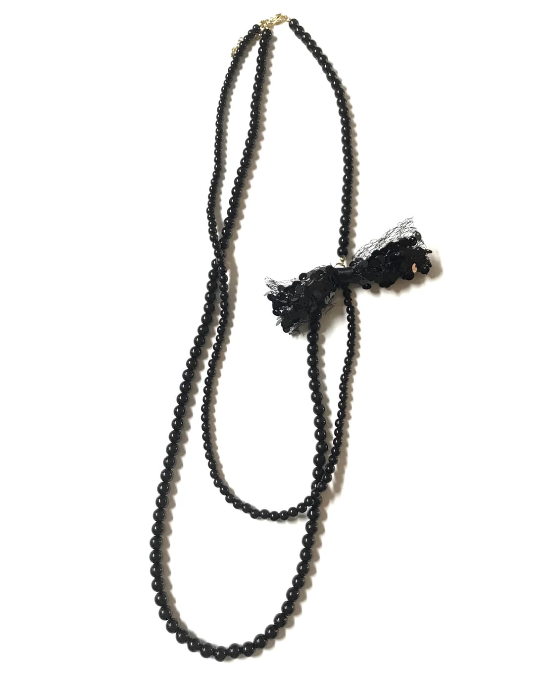 Spangle ribbon bold black pearl necklace 상품이미지1