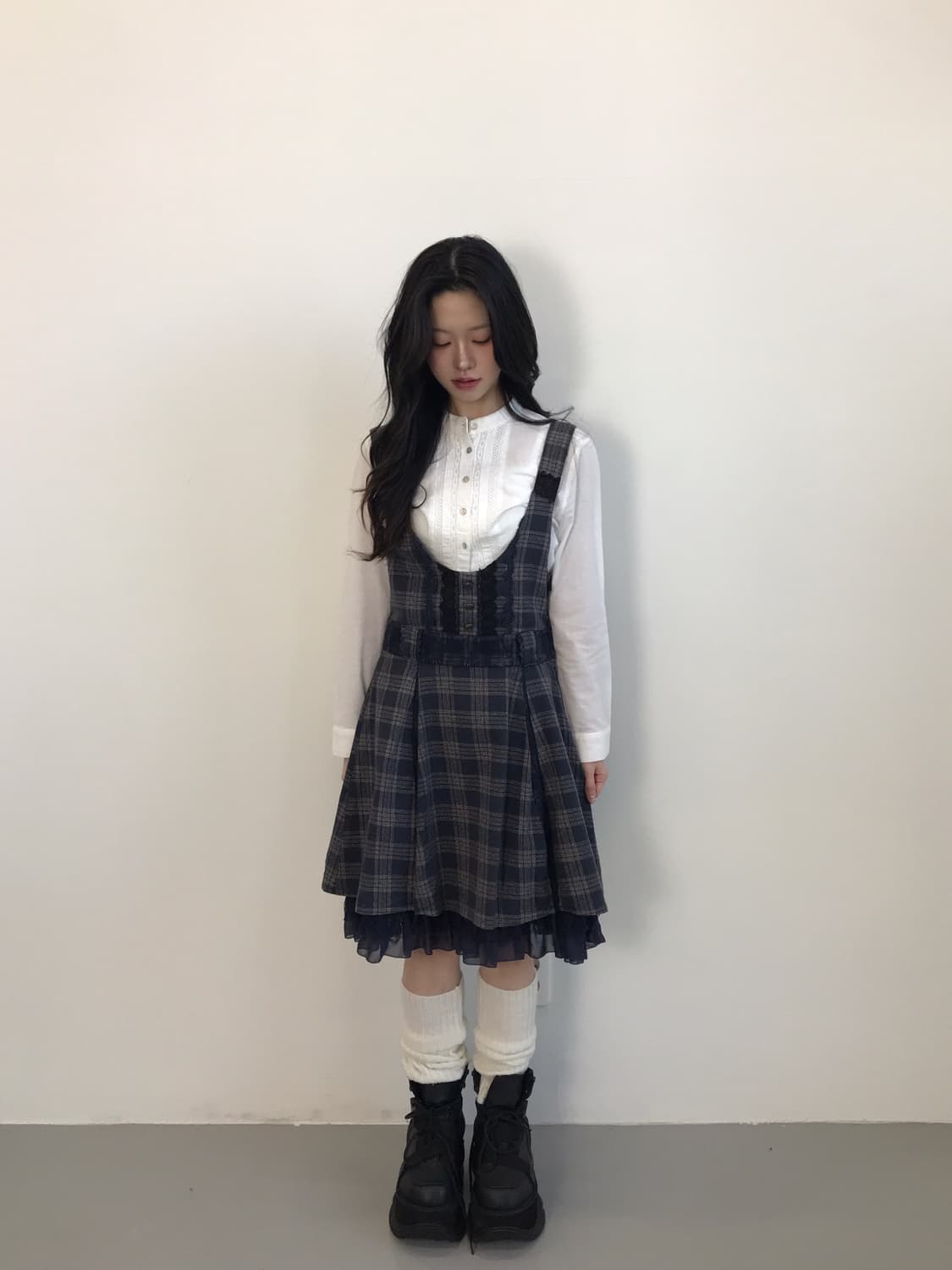 axes femme Plaid Layered Skirt Dress 상품이미지1