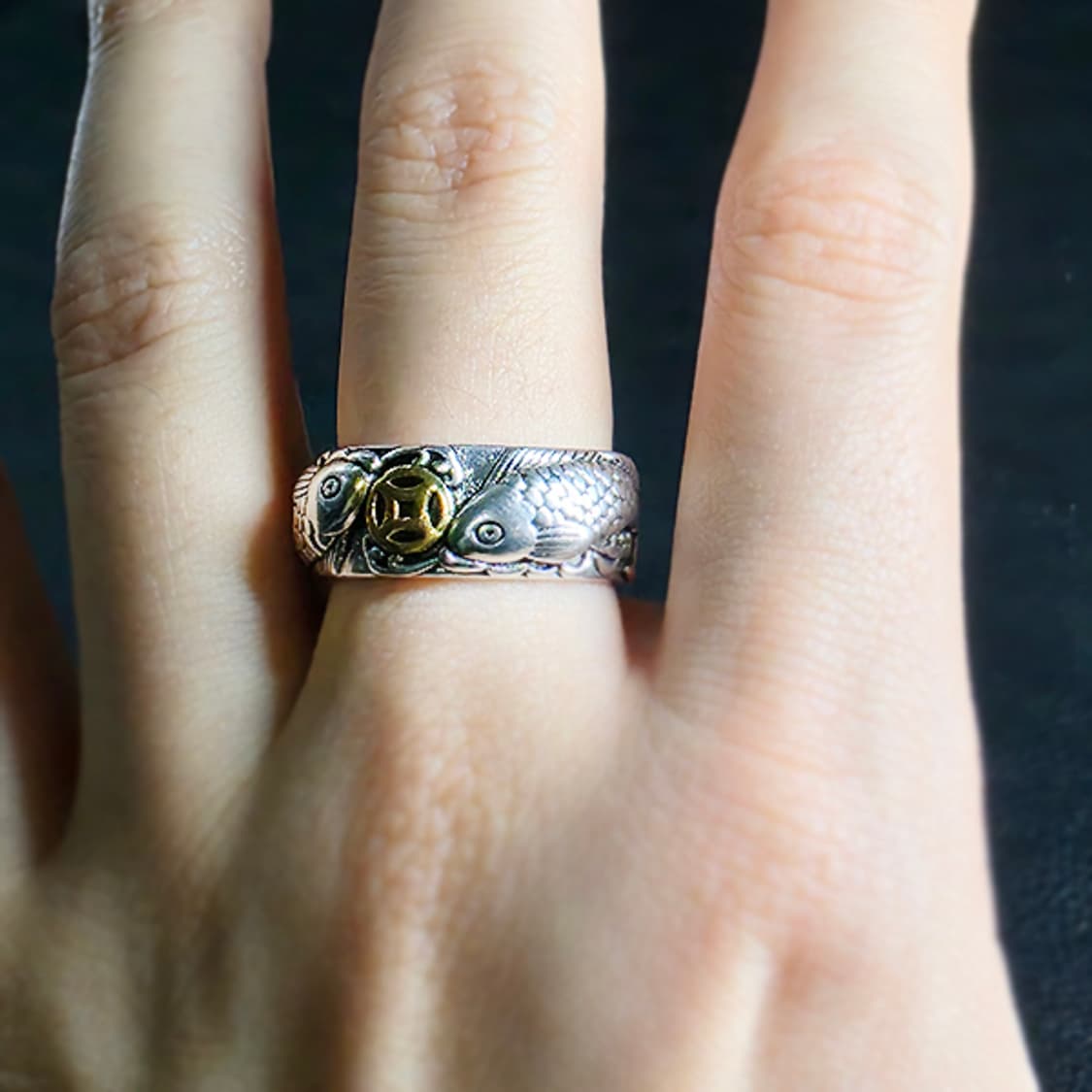 Koi 백동 남자 엔틱 빈티지 명품 재물운 금전운 잉어 반지 상품이미지7