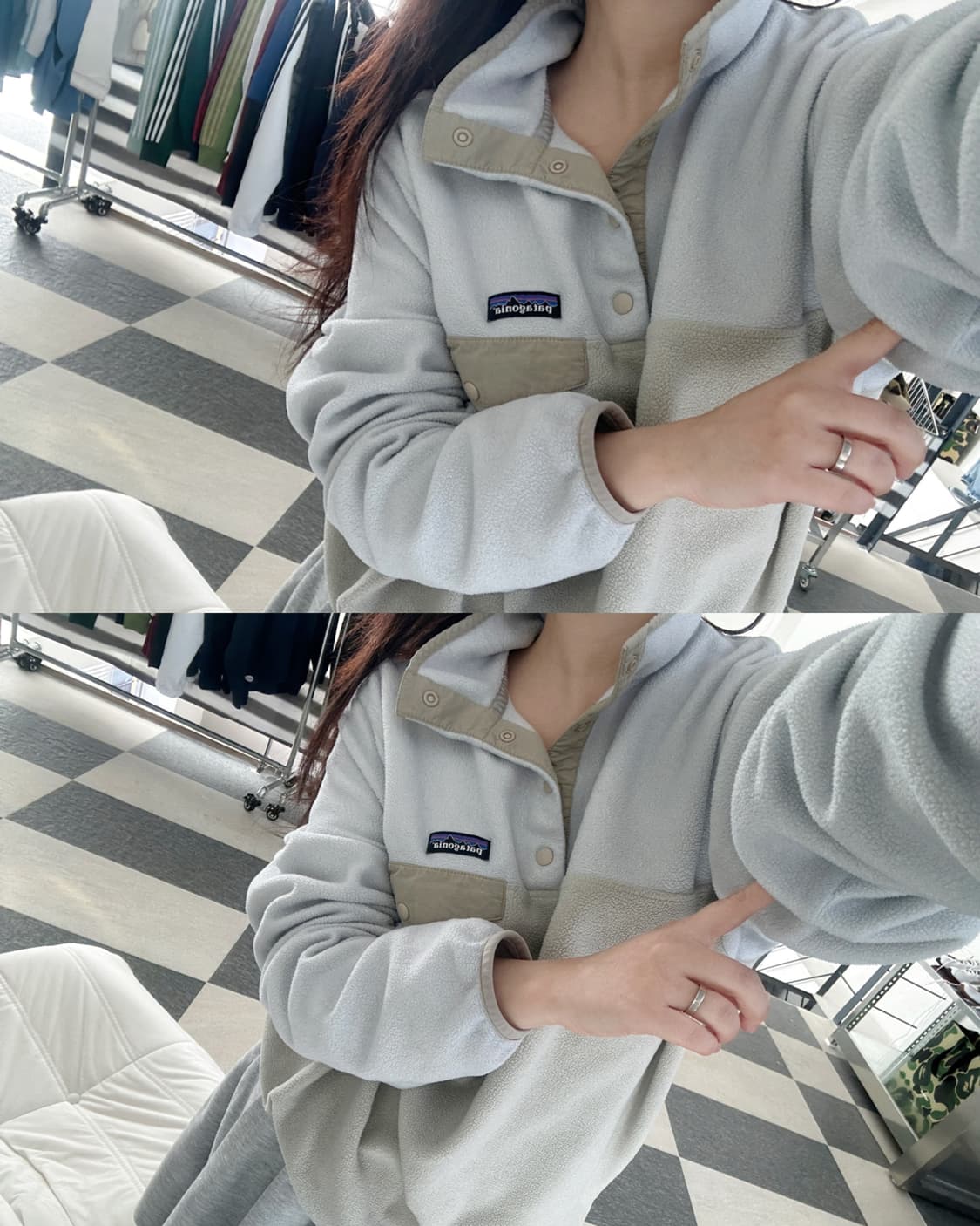 파타고니아 신칠라 그레이/베이지 스냅 플리스 상품이미지3