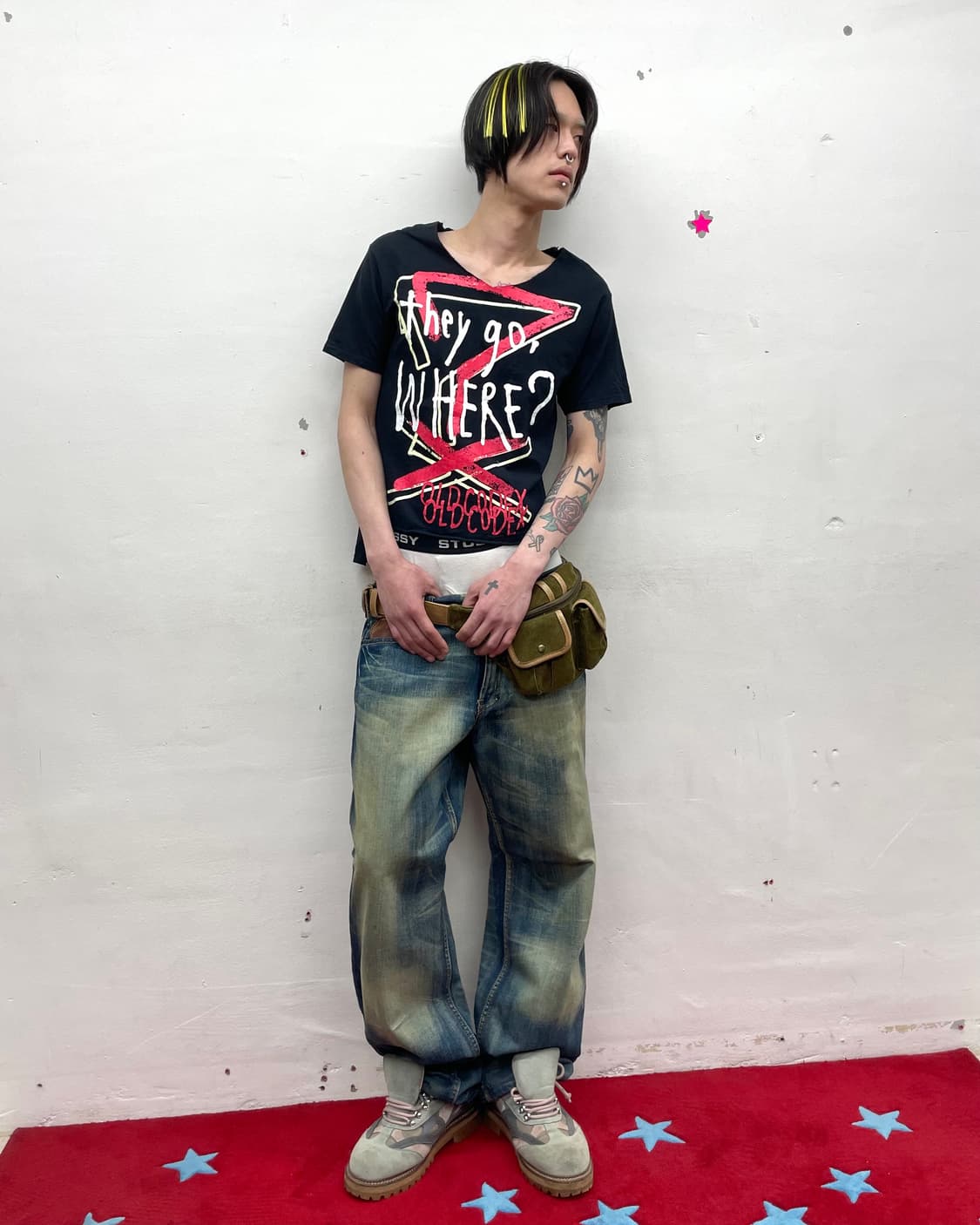Question mark V-neck punk t-shirt  상품이미지5