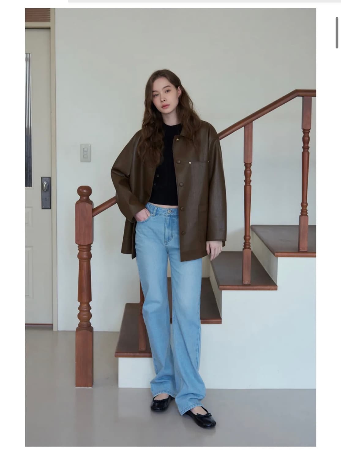 (새상품)(S) 드로우핏 우먼버튼 레더 하프 자켓 [BROWN] 판매 상품이미지4