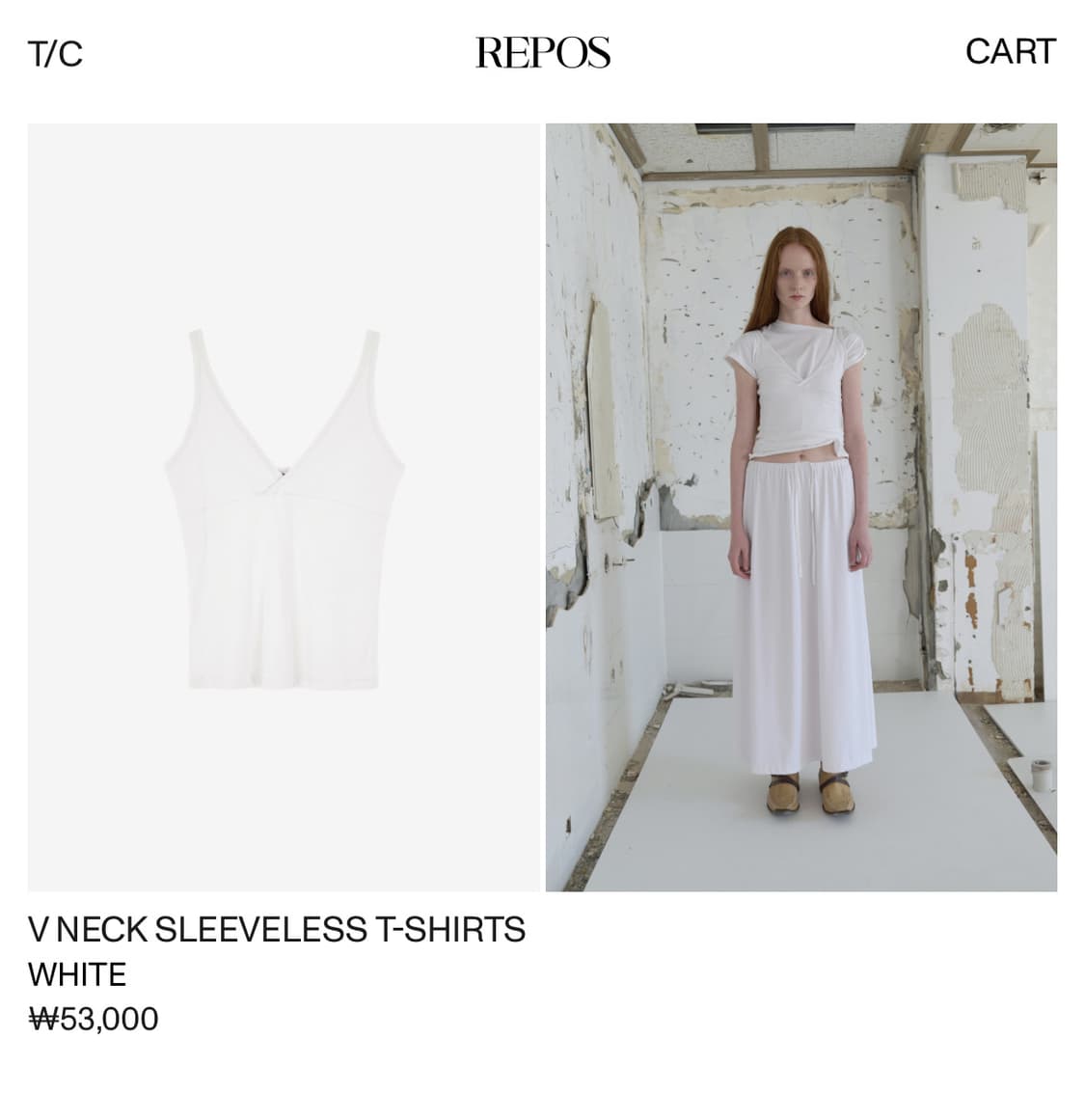리포스 V NECK SLEEVELESS T-SHIRTS WHITE 상품이미지1