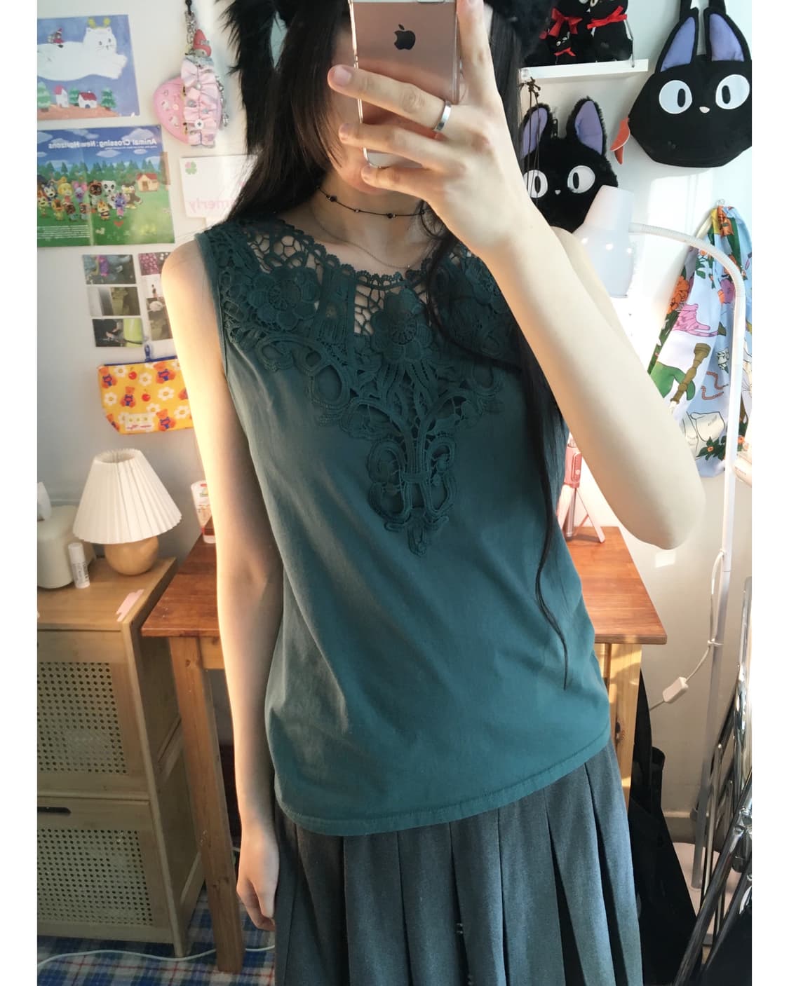 vintage lace sleeveless top deep green 상품이미지2