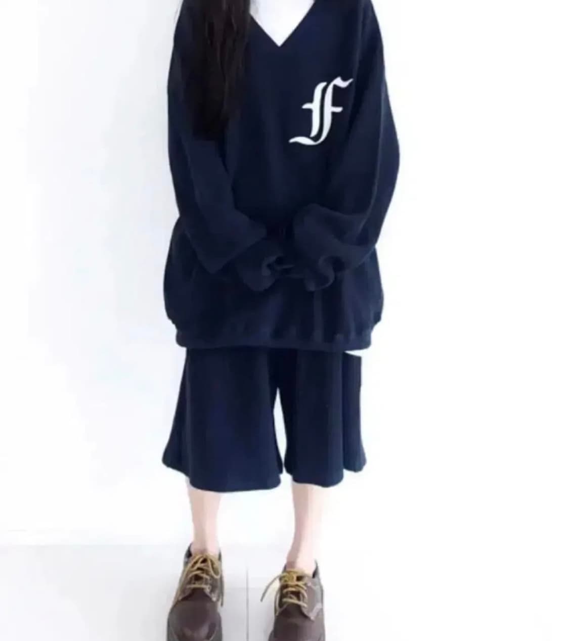 샵페어리 와플 맨투맨 반바지 네이비 셋업 세트 상품이미지1