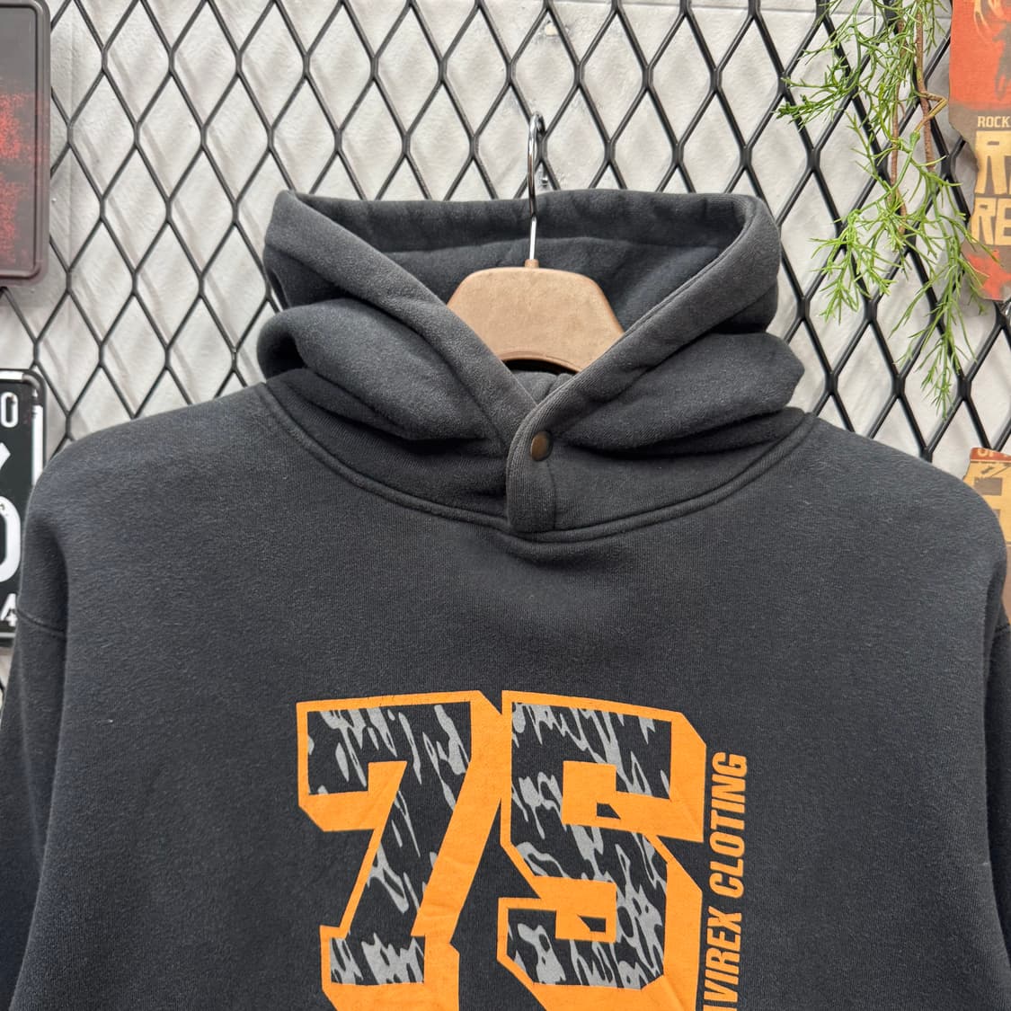 00s 아비렉스 후드티 전면 클로딩 75 프린팅 포인트 블랙 상품이미지3